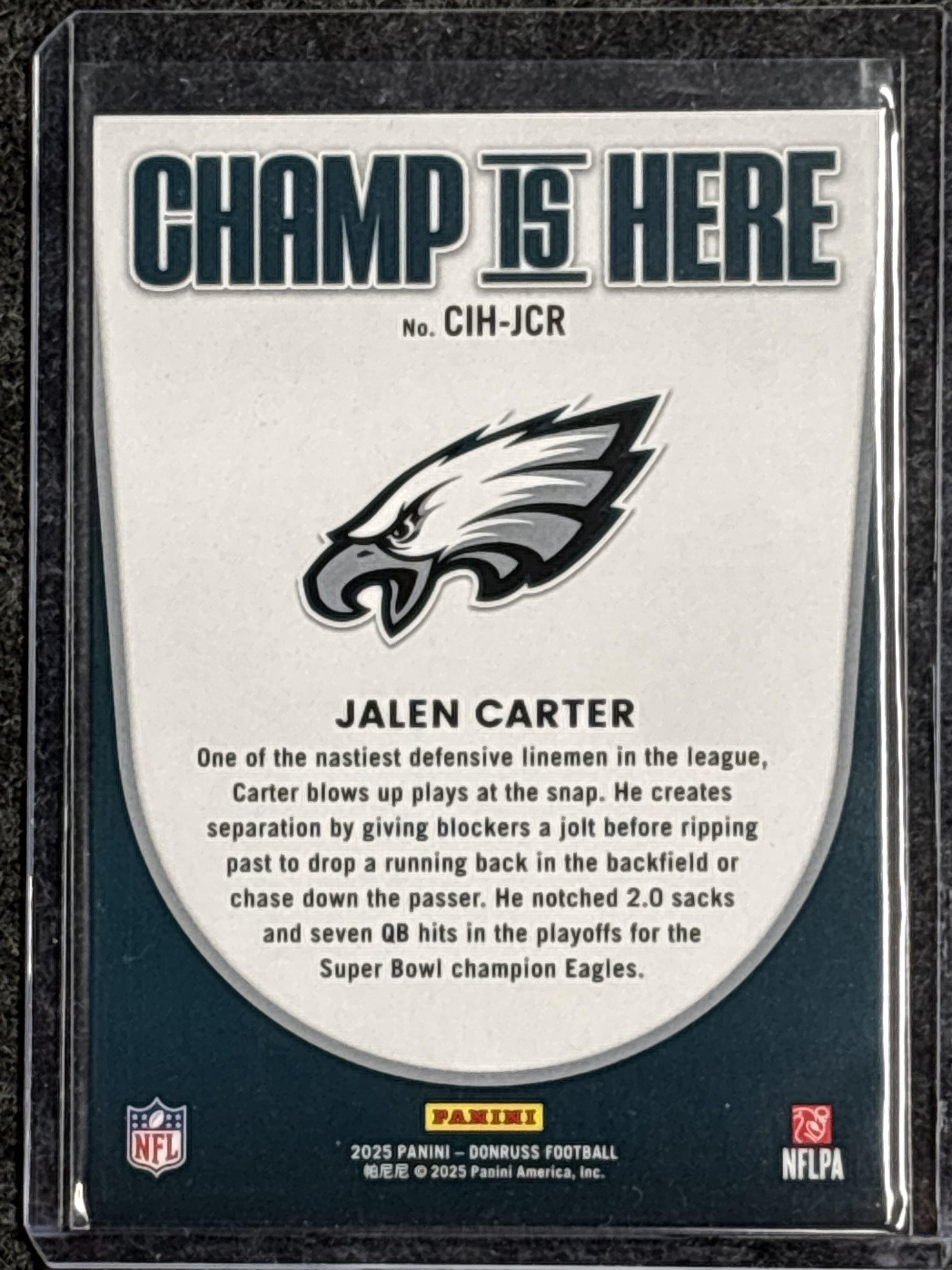 2025 Donruss #CIH-JCR Jalen Carter Champ is Here Philadelphia Eagles