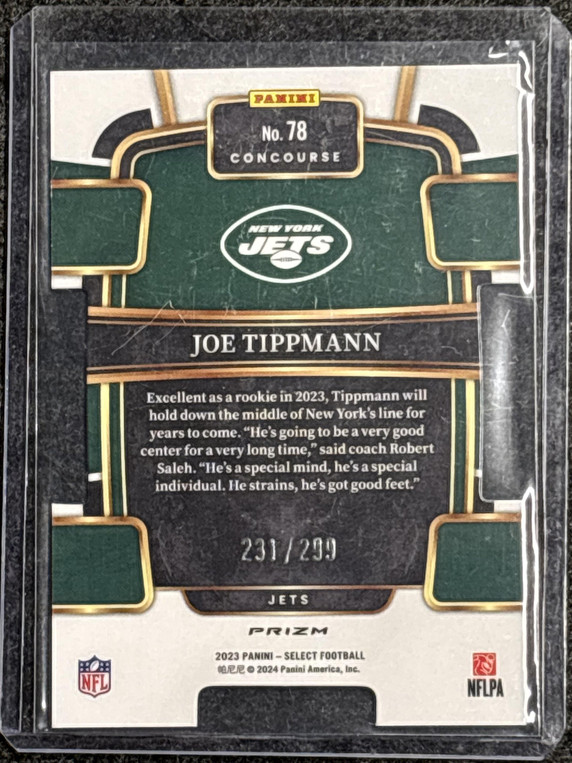 2023 Panini Select #78 Joe Tippmann Copper Prizms Die Cuts #/299 New York Jets SN, RC