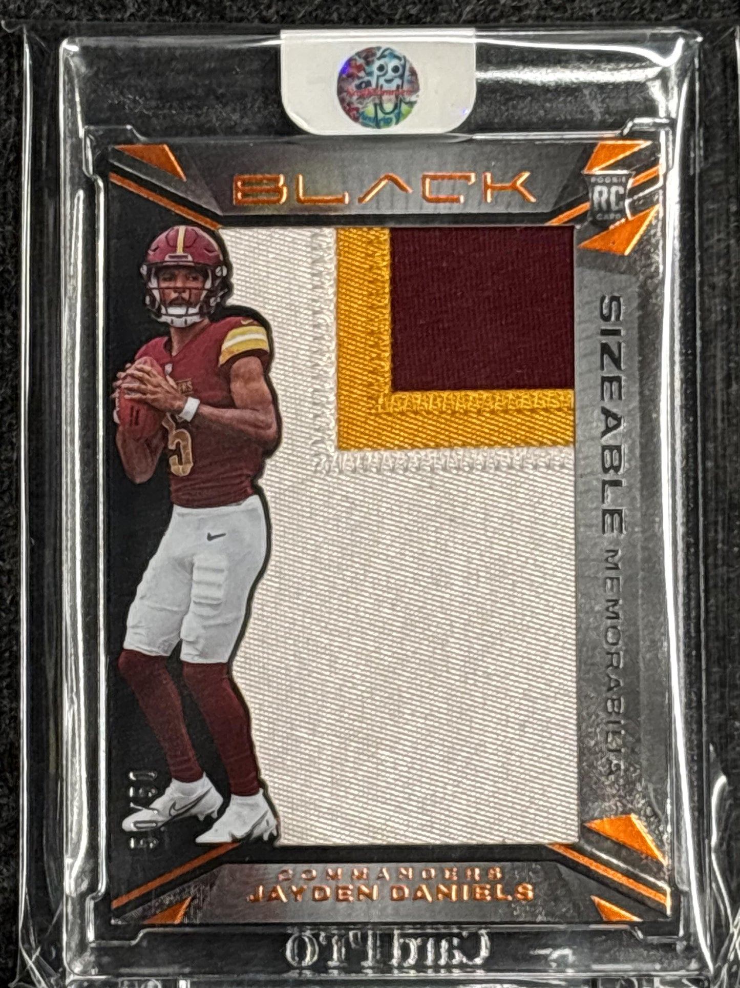 2024 Panini Black #SR-JDS Jayden Daniels Sizeable Rookie Memorabilia Citrine #/50 Washington Commanders SN, MEM