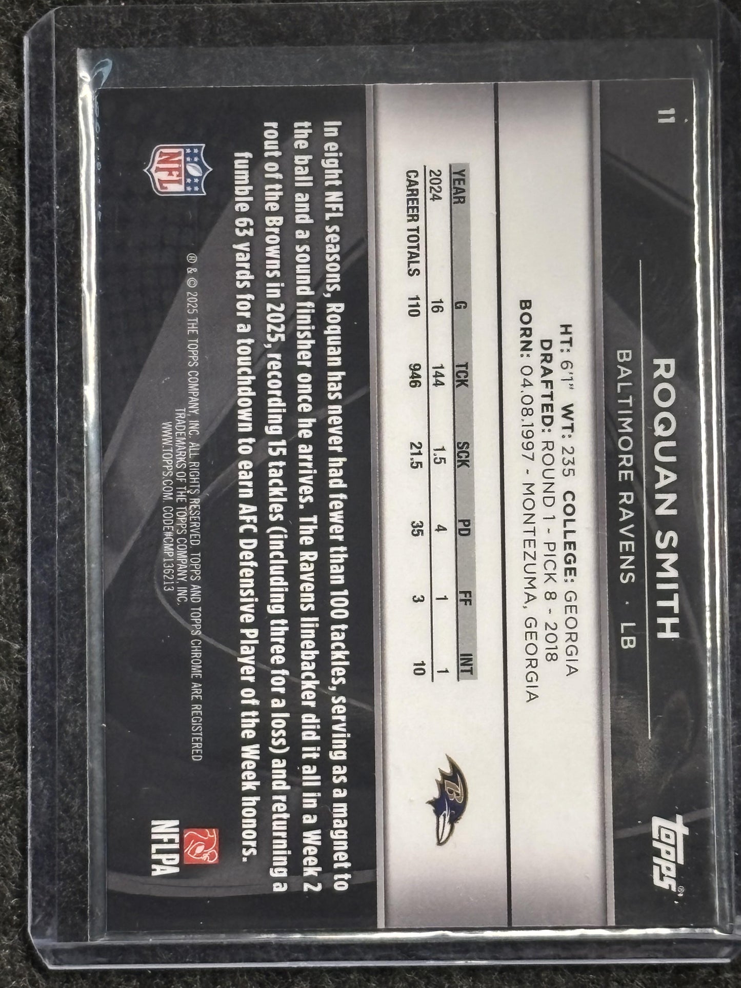 2025 Topps Chrome Black #67 Roquan Smith Baltimore Ravens