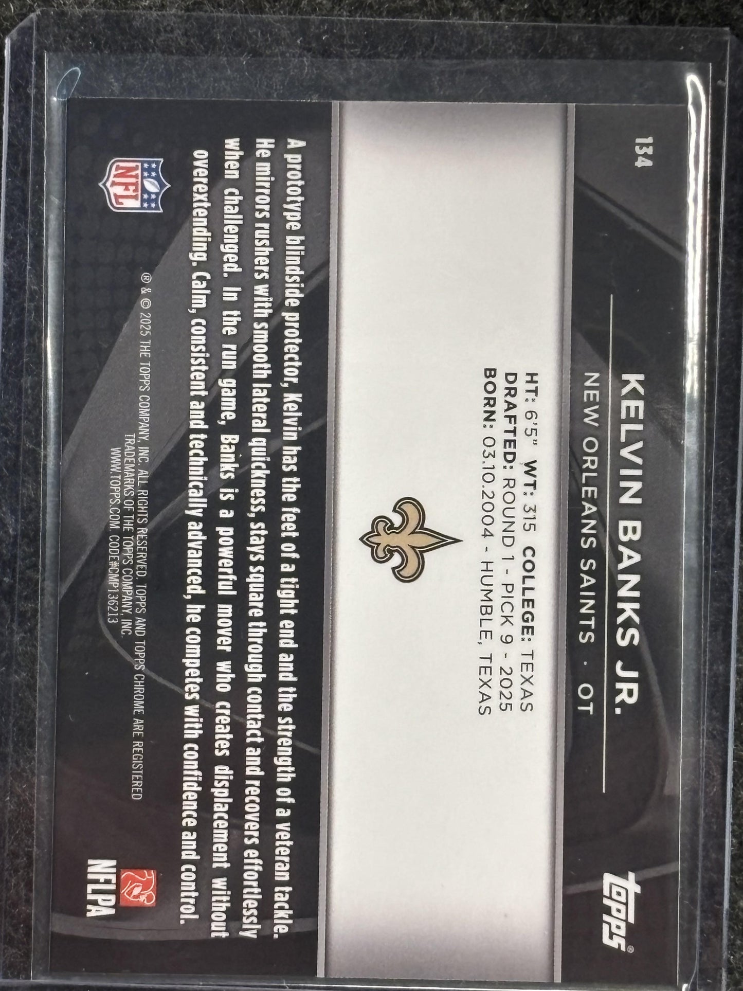 2025 Topps Chrome Black #134 Kelvin Banks Jr. New Orleans Saints