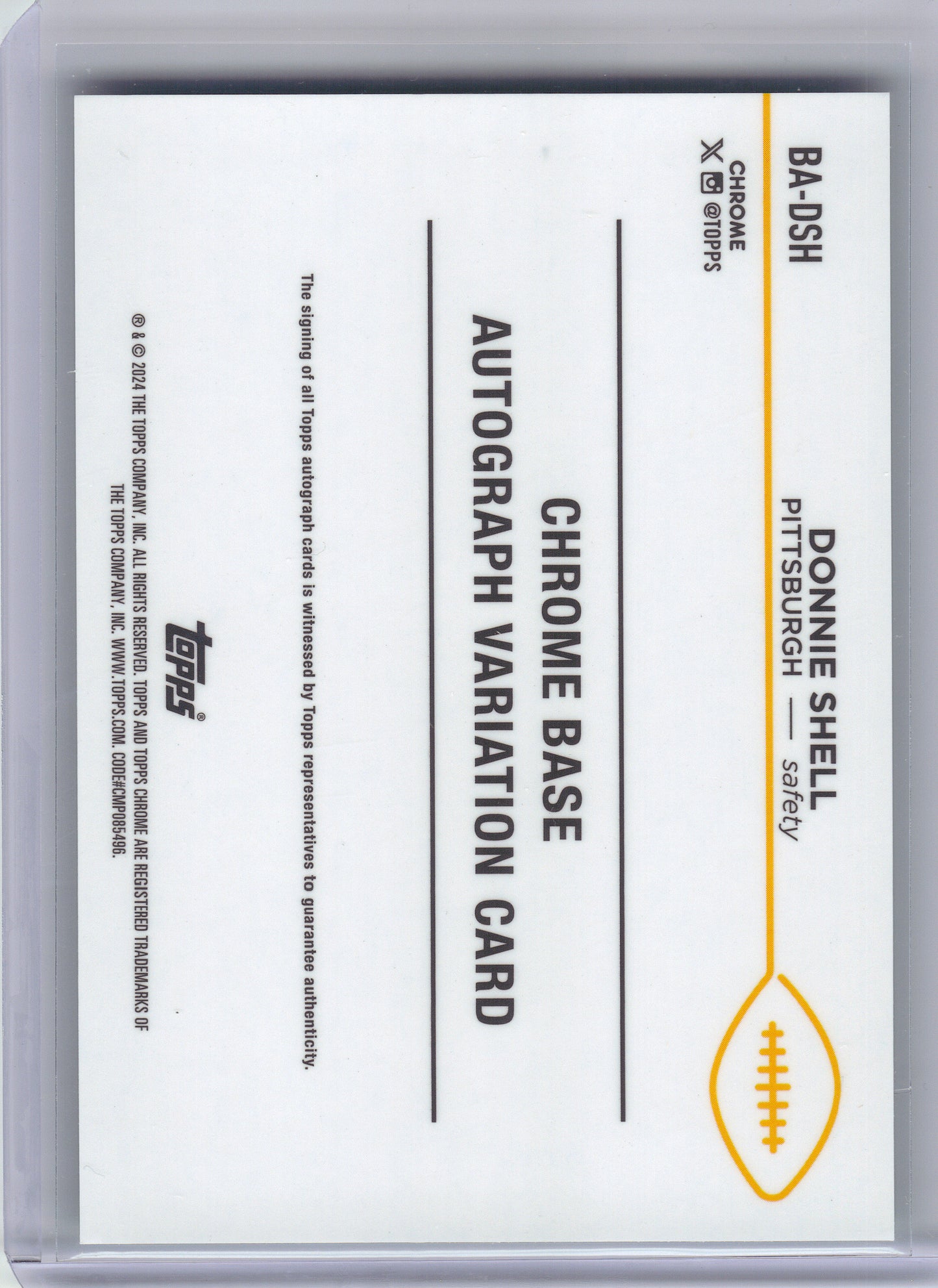 2024 Topps Chrome #BA-DSH Donnie Shell Autographs Green Refractor #/99 Pittsburgh Steelers SN, Auto