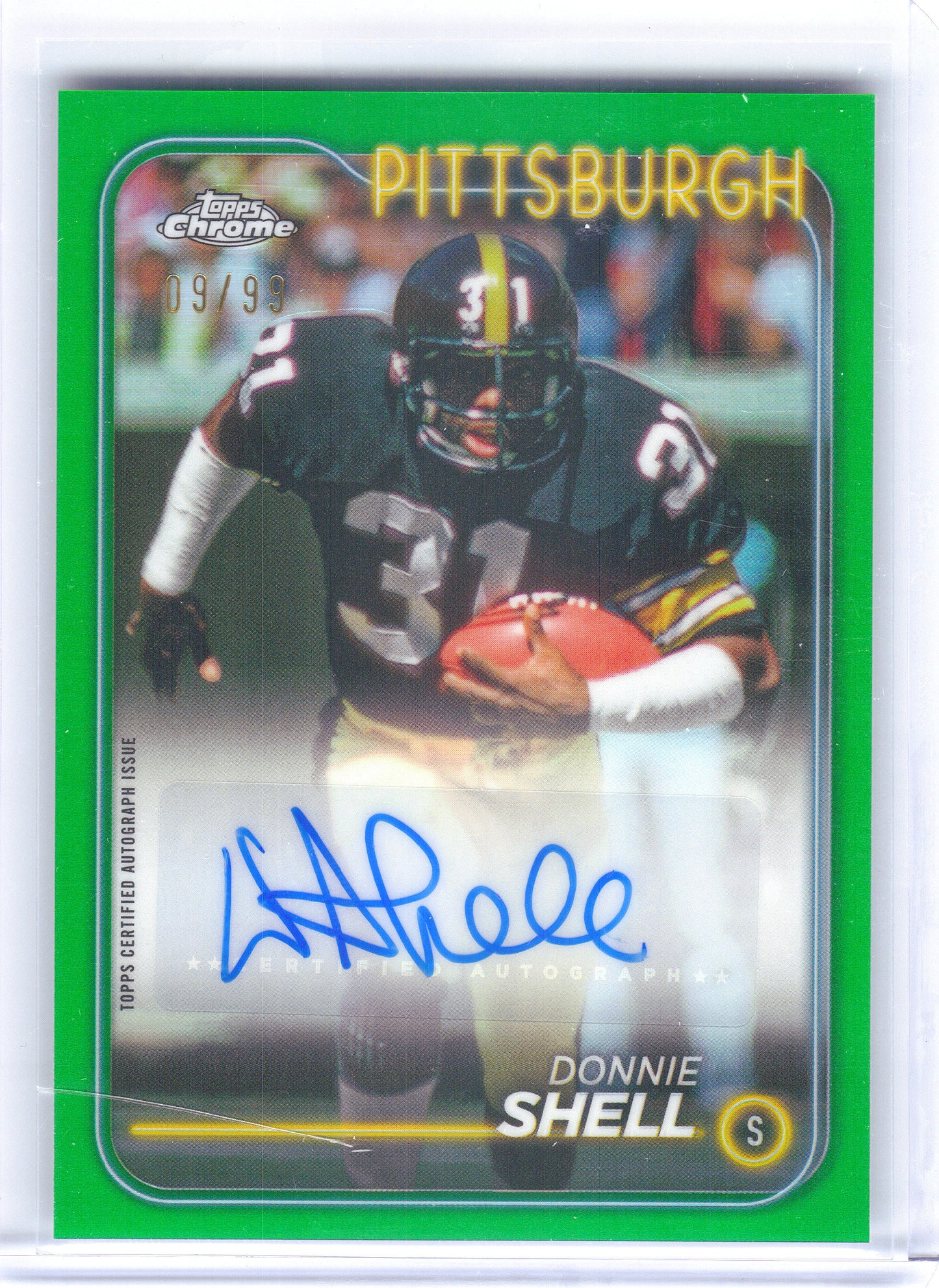 2024 Topps Chrome #BA-DSH Donnie Shell Autographs Green Refractor #/99 Pittsburgh Steelers SN, Auto