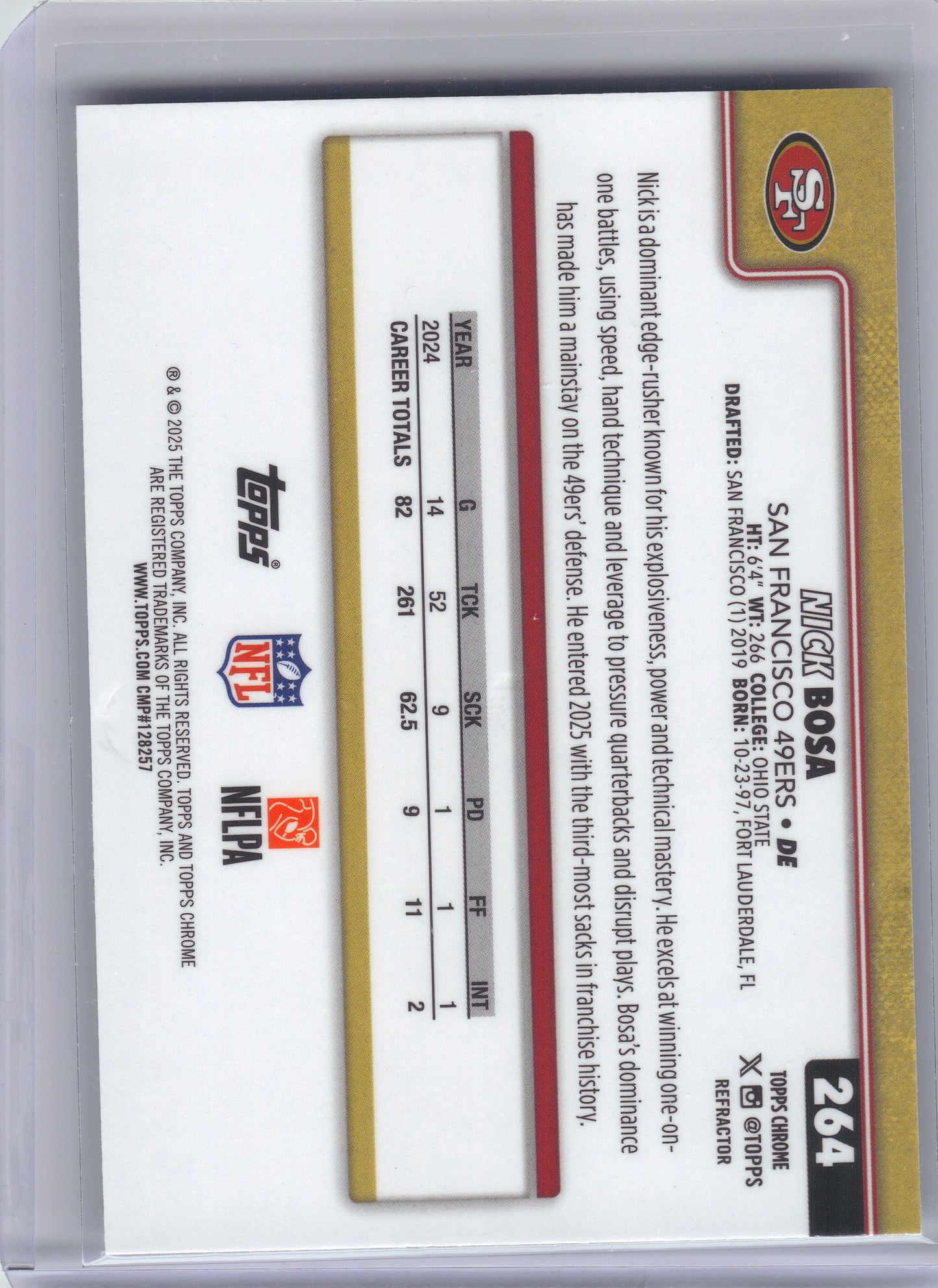 2025 Topps Chrome #264 Nick Bosa Refractor San Francisco 49ers