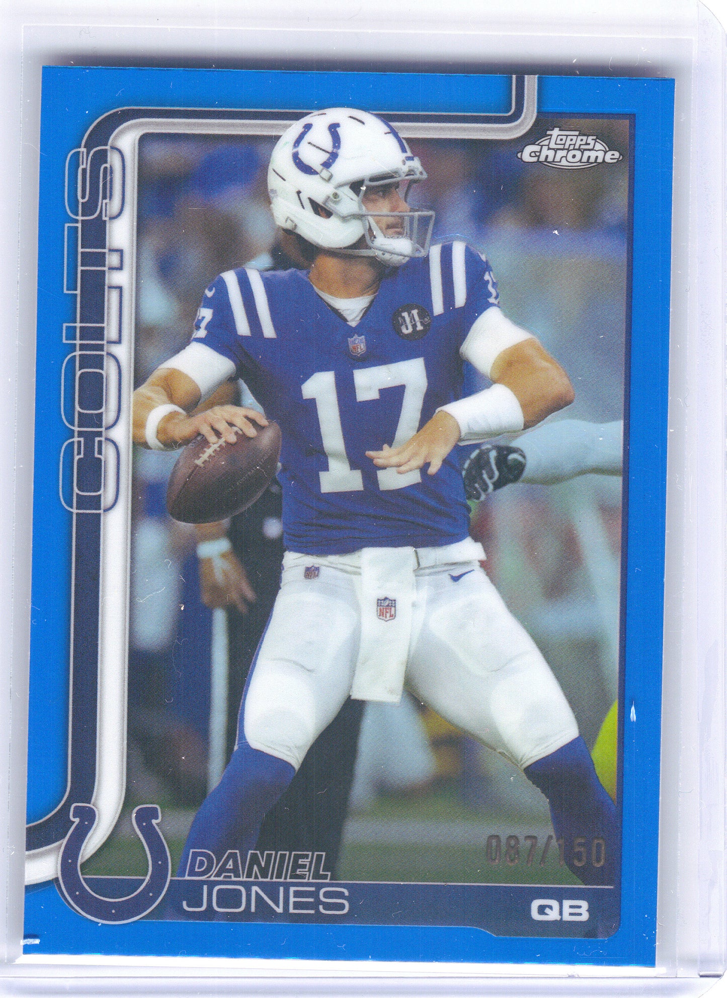 2025 Topps Chrome #132 Daniel Jones Blue Refractor #/150 Indianapolis Colts SN