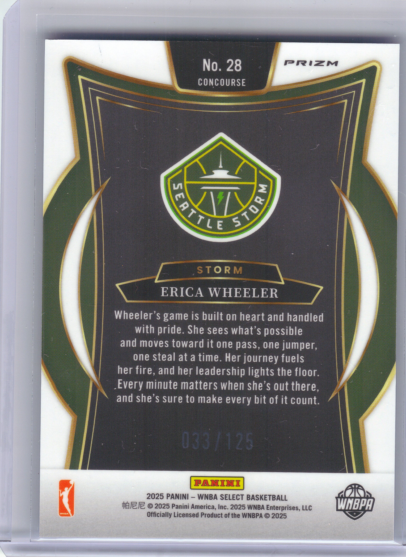 2025 Panini Select WNBA #28 Erica Wheeler Light Blue Disco Prizms #/125 Seattle Storm SN