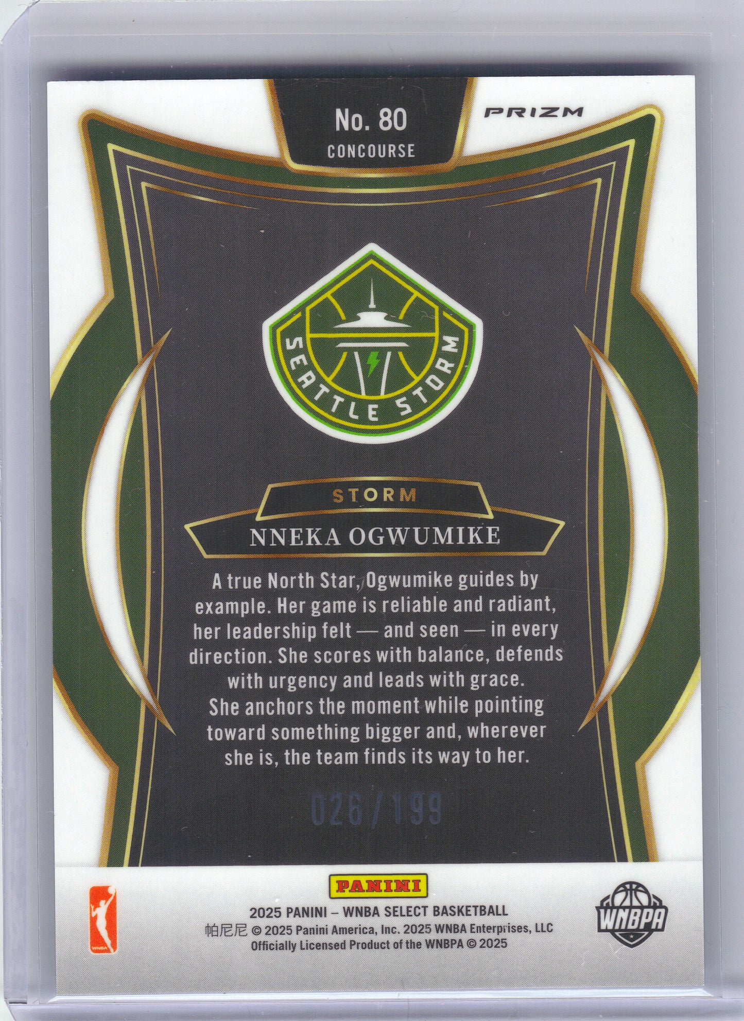 2025 Panini Select WNBA #80 Nneka Ogwumike Blue Scope Prizms #/199 Seattle Storm SN