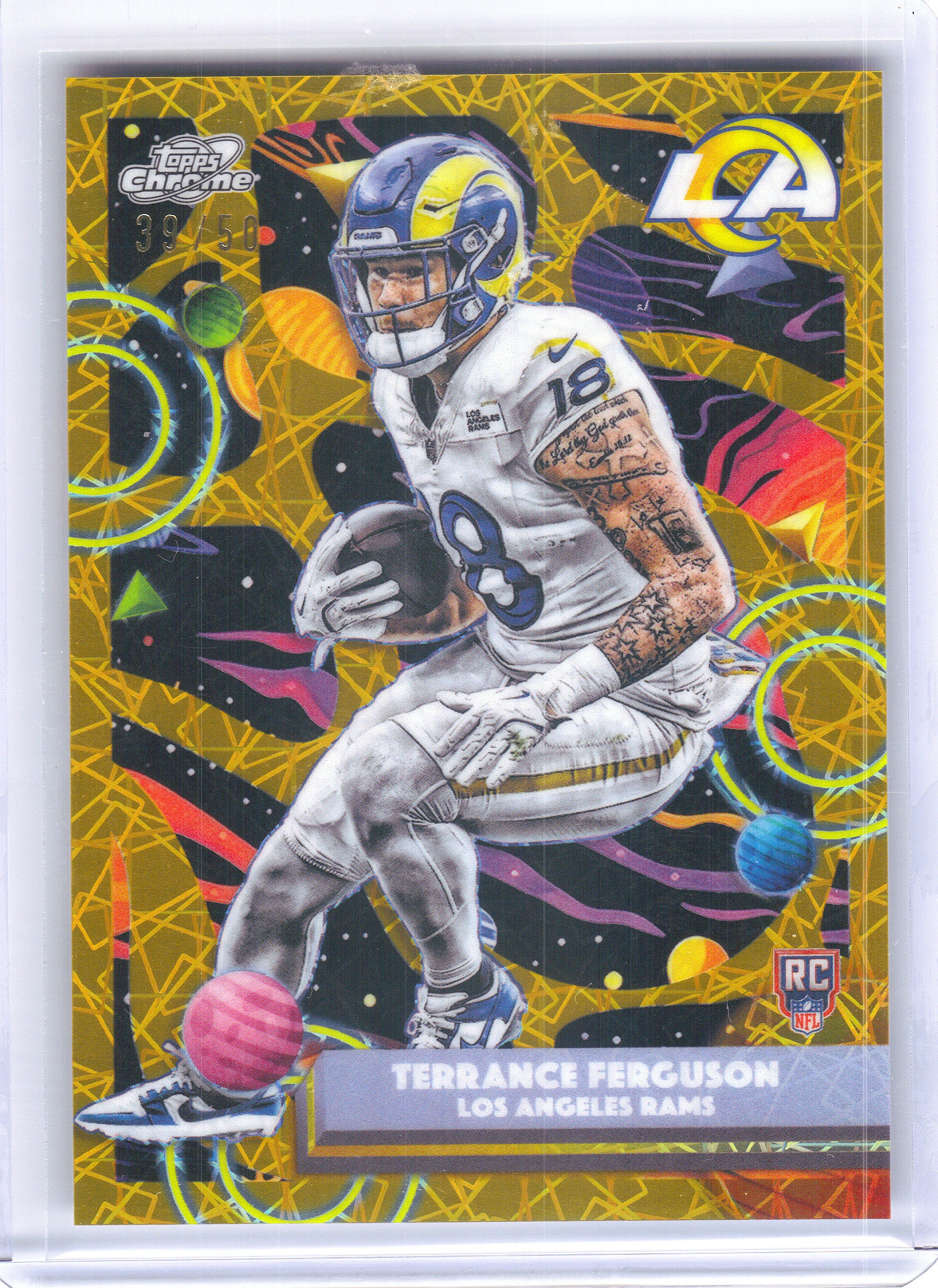 2025 Topps Chrome Cosmic #158 Terrance Ferguson Gold Interstellar Refractor #/50 Los Angeles Rams SN, Rookie