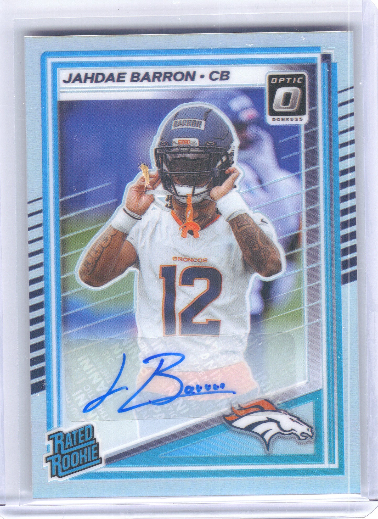 2025 Donruss Optic #207 Jahdae Barron Rated Rookies Autographs Holo #/199 Denver Broncos SN, Rookie, Auto