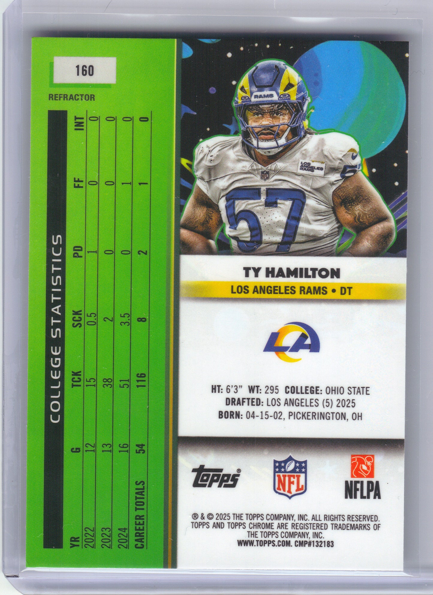 2025 Topps Chrome Cosmic #160 Ty Hamilton Refractor Los Angeles Rams Rookie