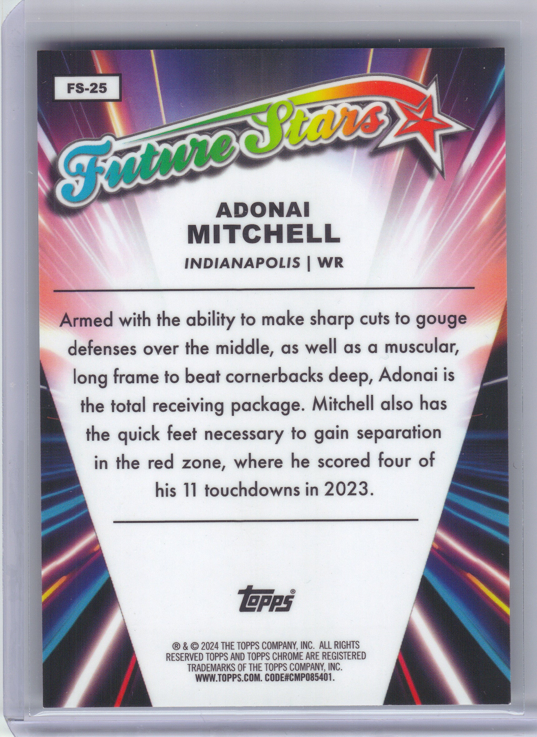 2024 Topps Chrome #FS-25 Adonai Mitchell Future Stars Indianapolis Colts