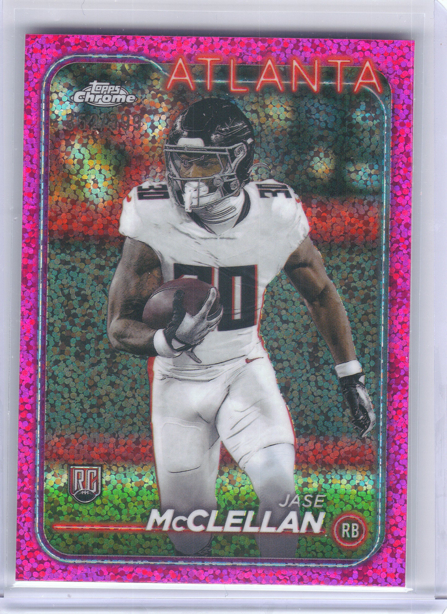 2024 Topps Chrome #281 Jase McClellan Magenta Speckle Refractor #/399 Atlanta Falcons SN, Rookie