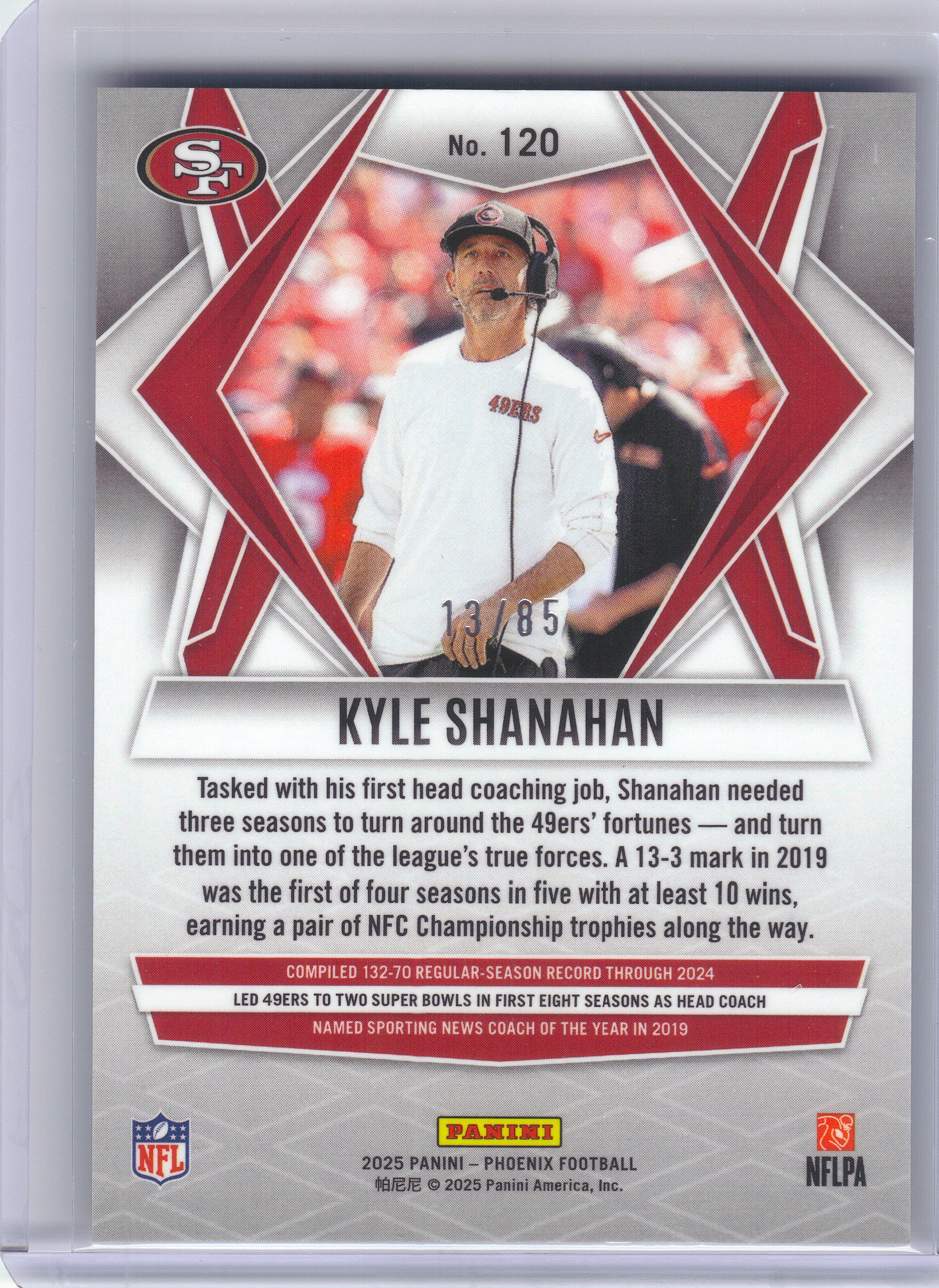 2025 Panini Phoenix #120 Kyle Shanahan Light Blue Mojo Prizm #/85 San Francisco 49ers SN