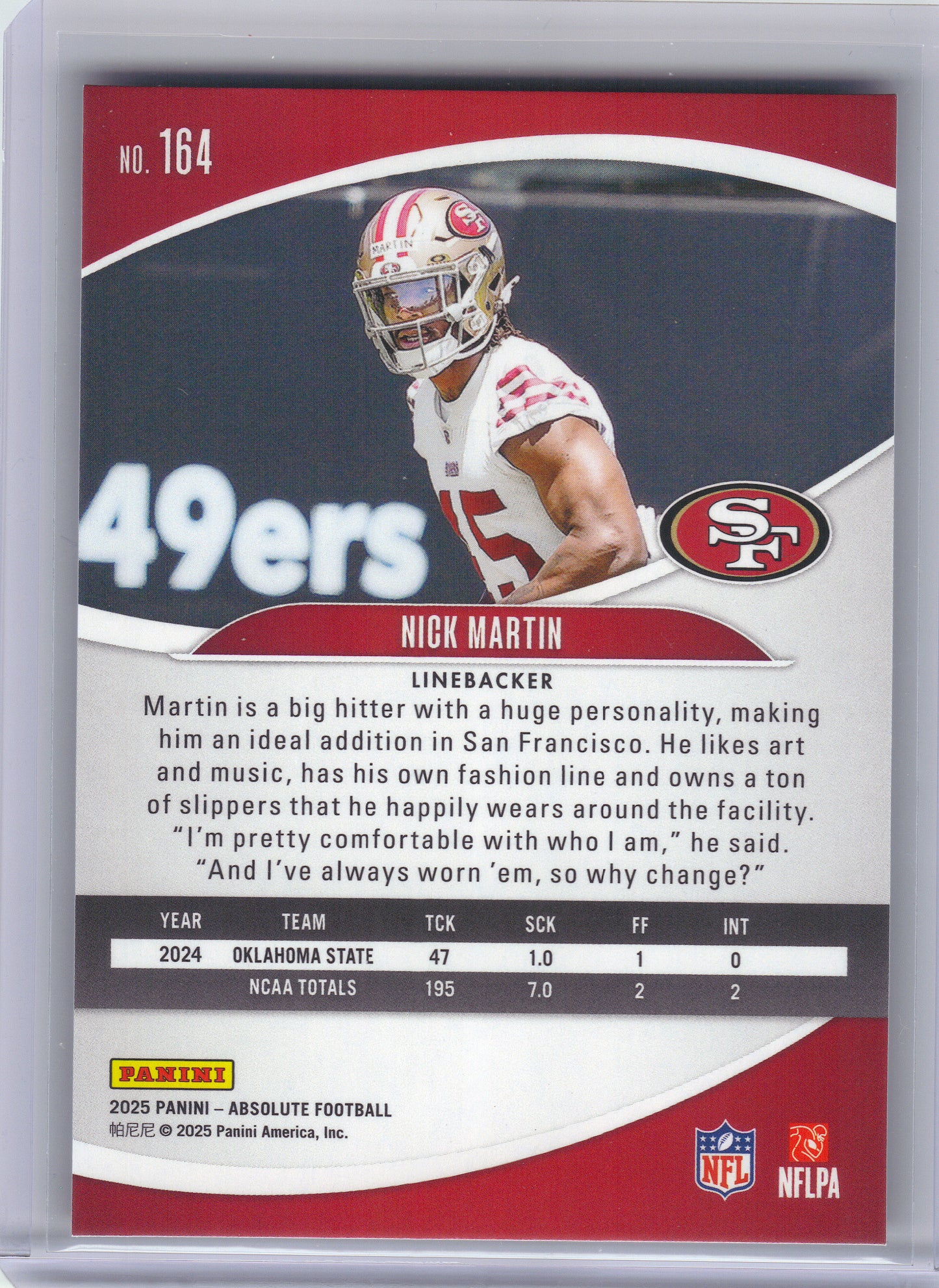 2025 Panini Absolute #164 Nick Martin Green San Francisco 49ers Rookie