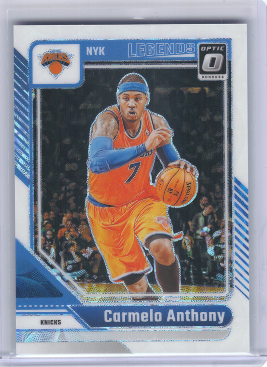 2024-25 Donruss Optic #250 Carmelo Anthony White International #/15 New York Knicks SN