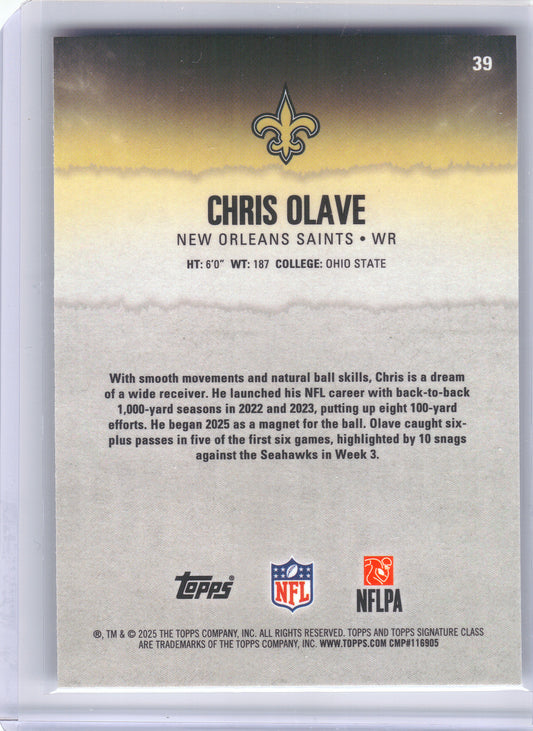 2025 Topps Signature Class #39 Chris Olave Chrome New Orleans Saints