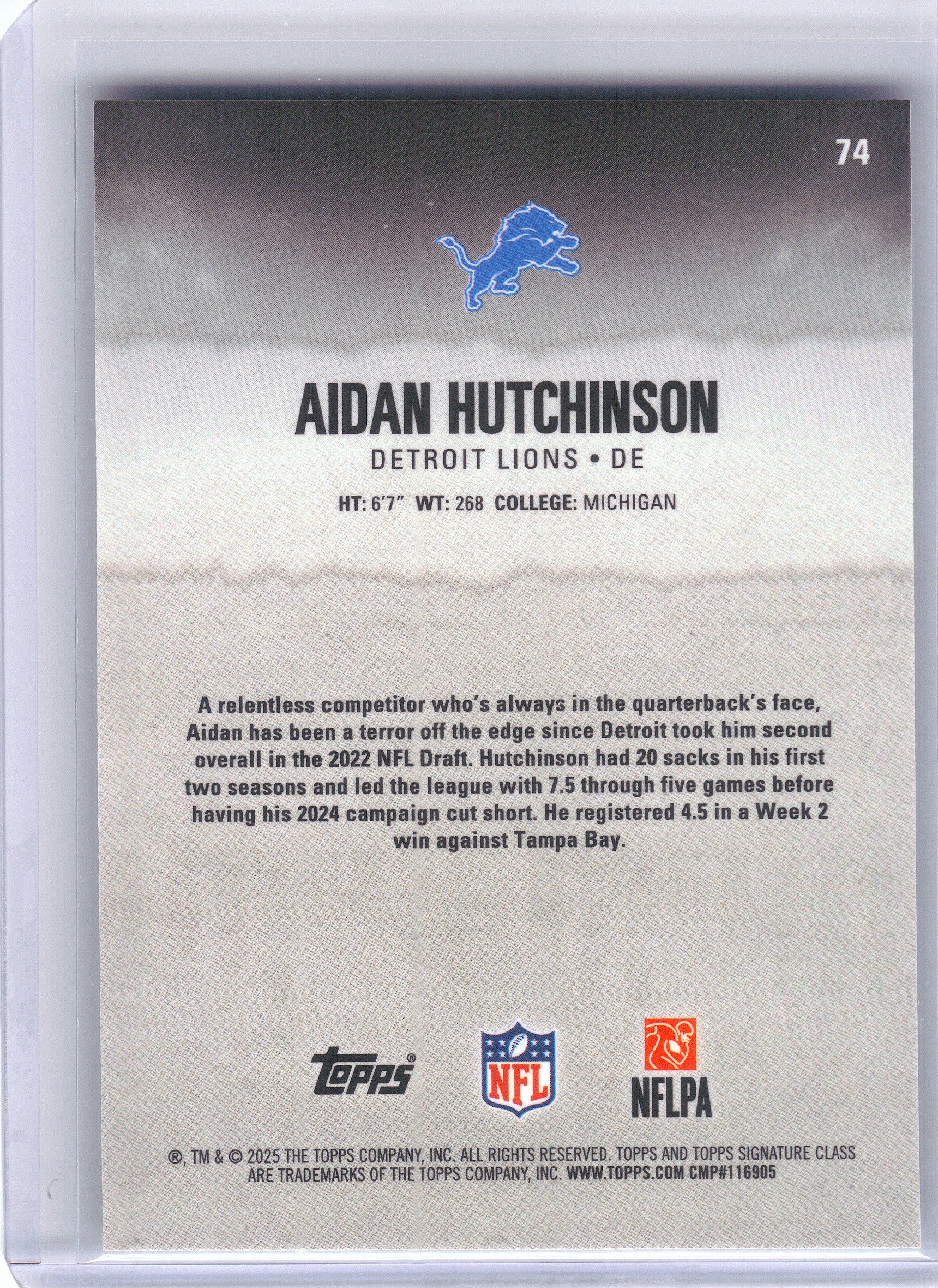 2025 Topps Signature Class #74 Aidan Hutchinson Chrome Detroit Lions