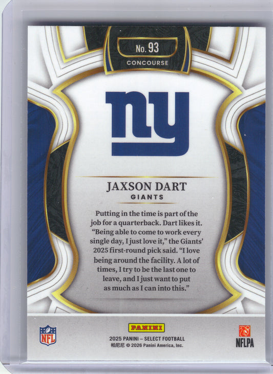 2025 Panini Select #93 Jaxson Dart New York Giants Rookie