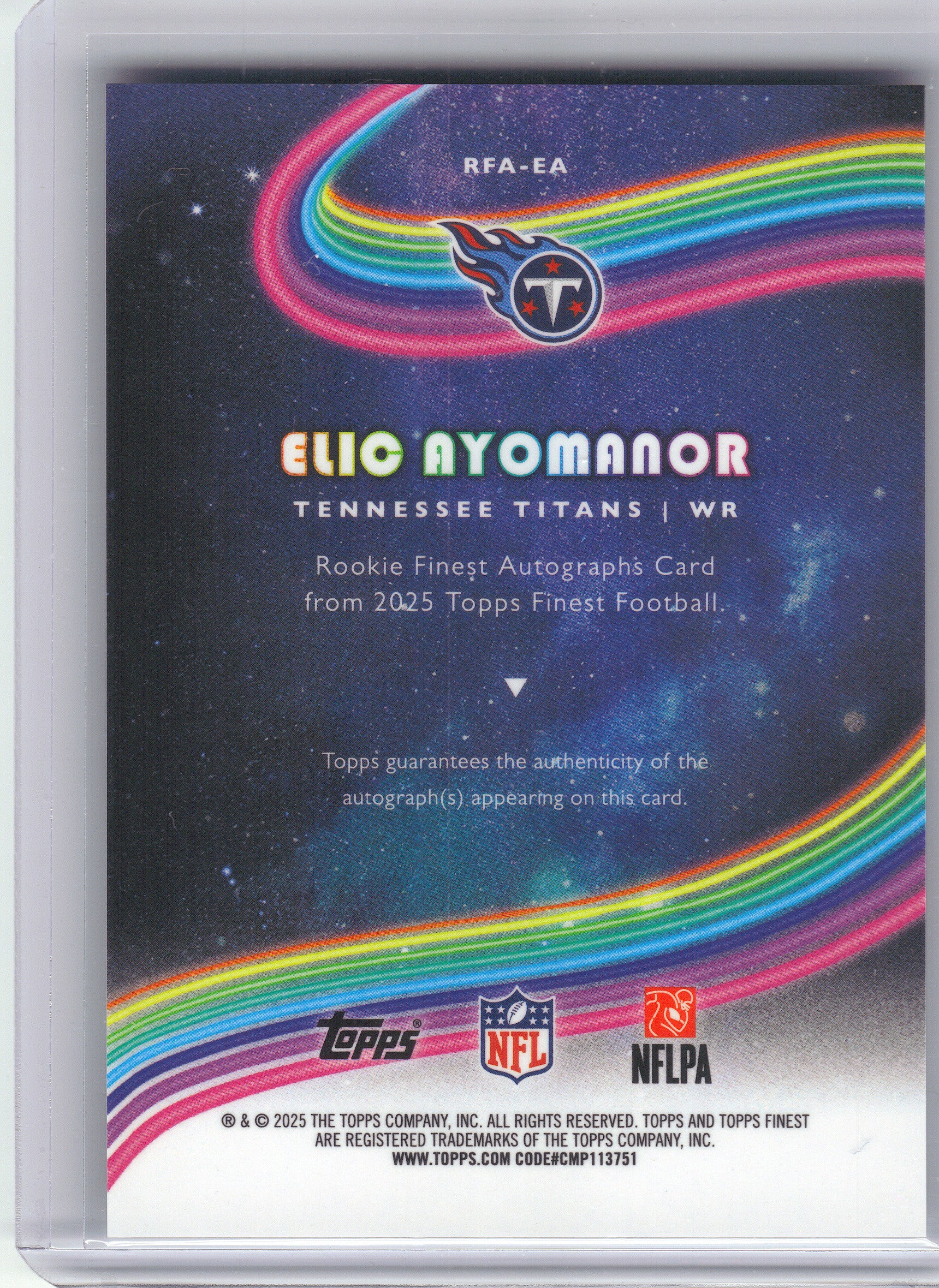 2025 Finest #RFA-EA Elic Ayomanor Rookie Finest Autographs Tennessee Titans Auto
