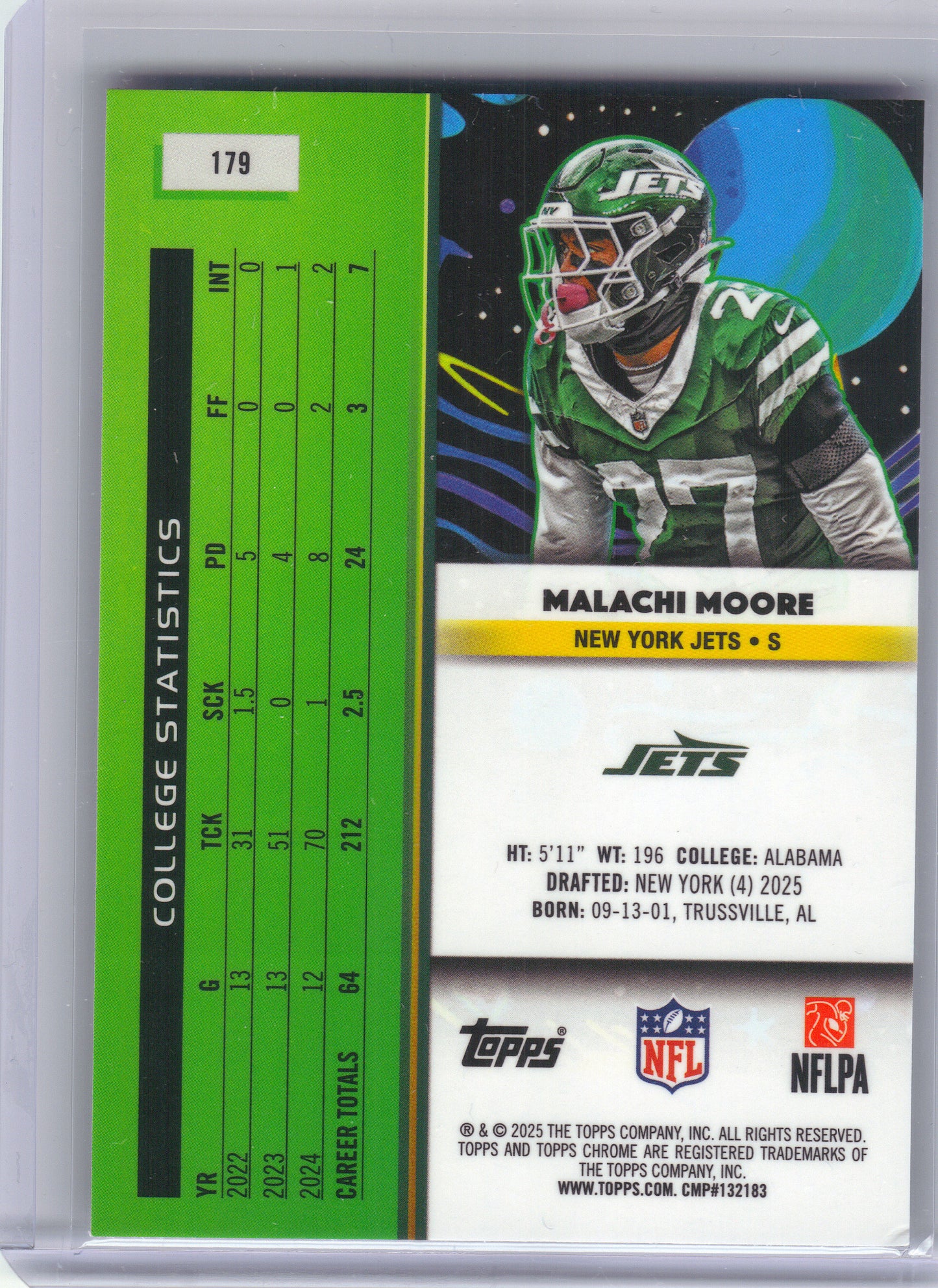 2025 Topps Chrome Cosmic #179 Malachi Moore New York Jets Rookie