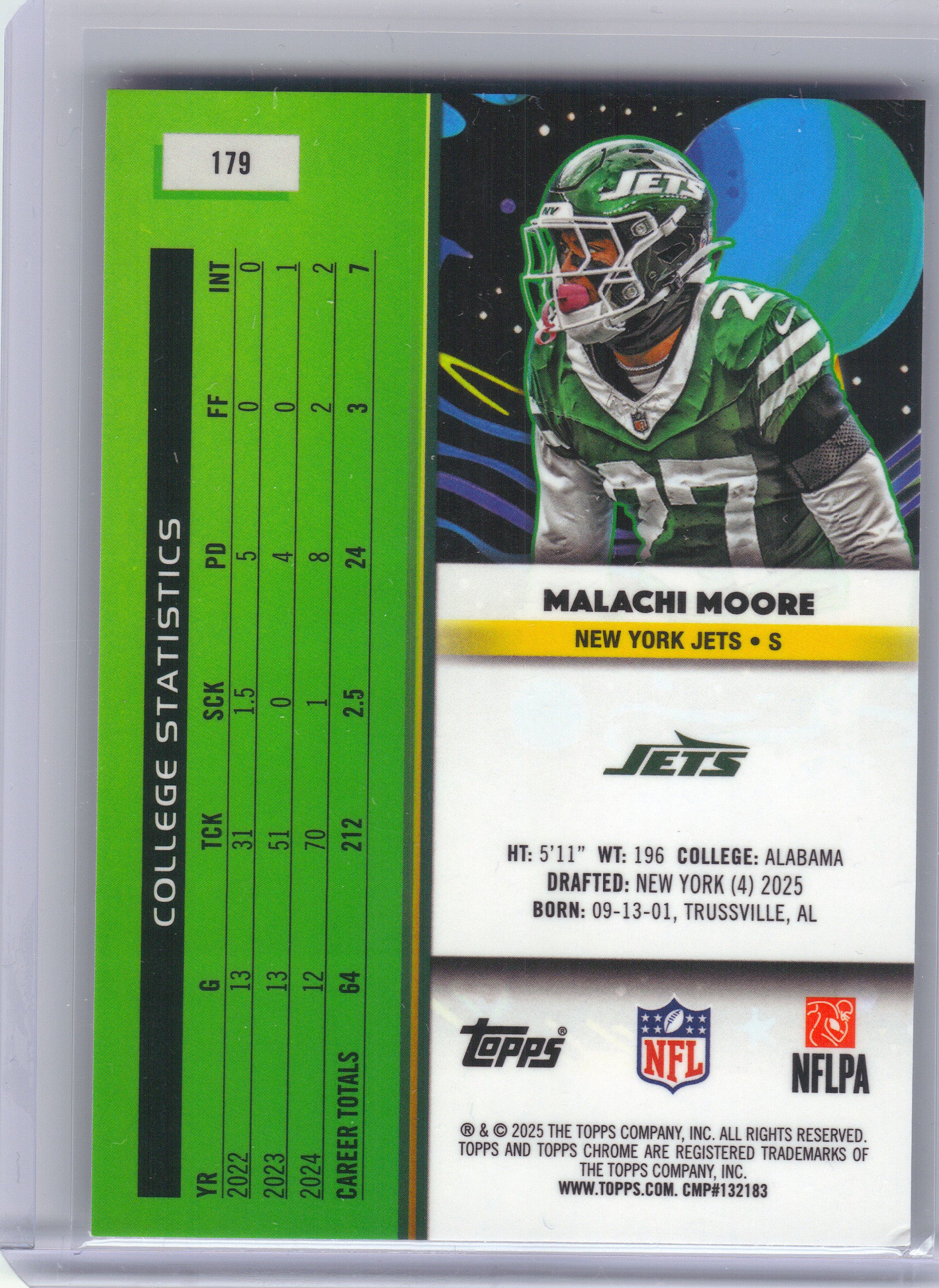 2025 Topps Chrome Cosmic #179 Malachi Moore New York Jets Rookie