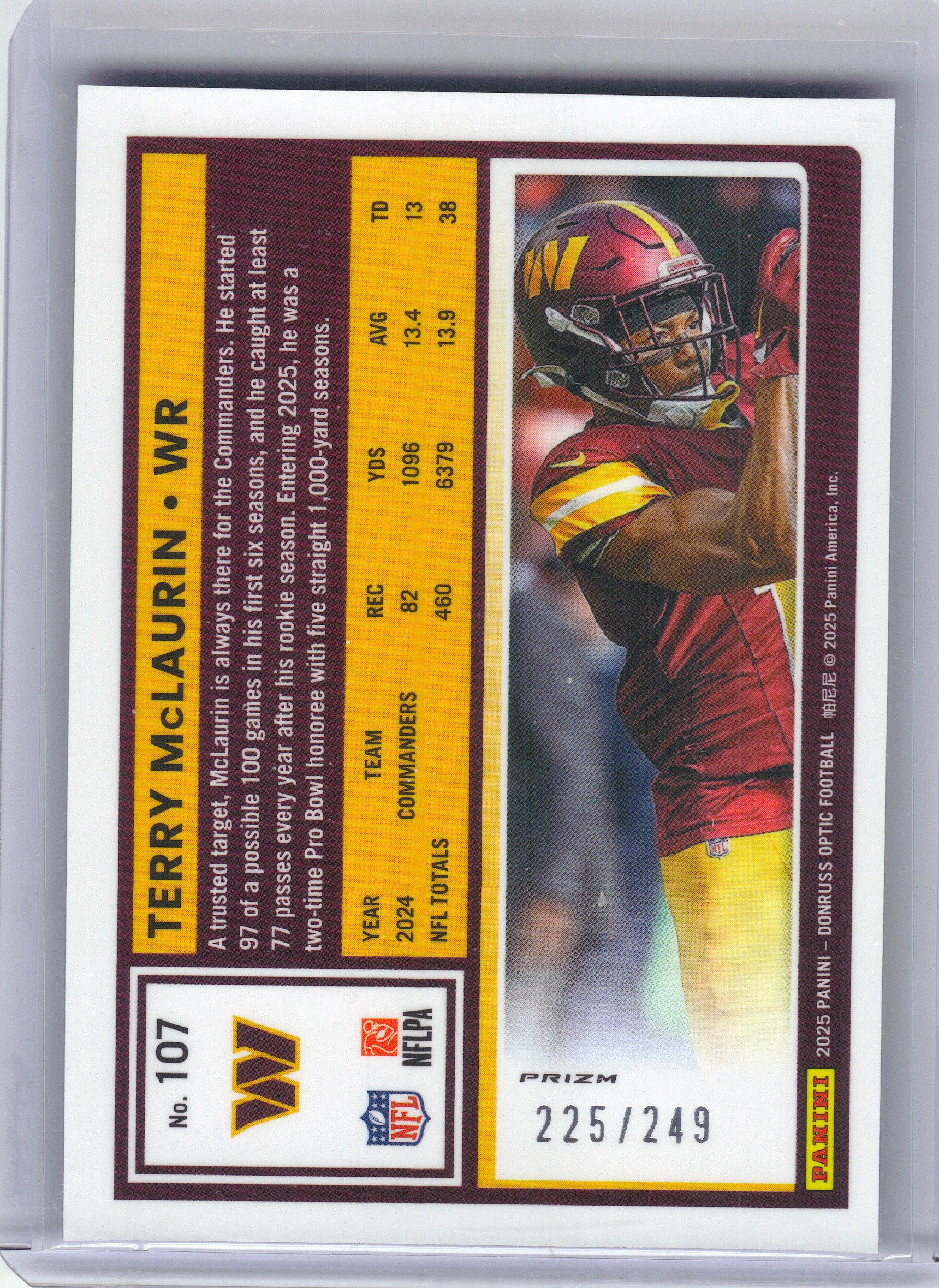 2025 Donruss Optic #107 Terry McLaurin Blue #/249 Washington Commanders SN
