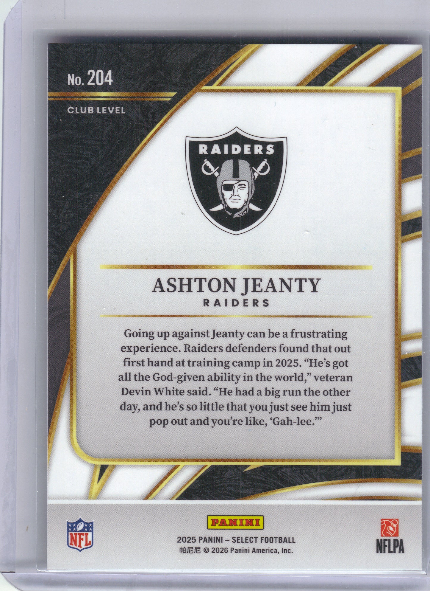 2025 Panini Select #204 Ashton Jeanty Las Vegas Raiders