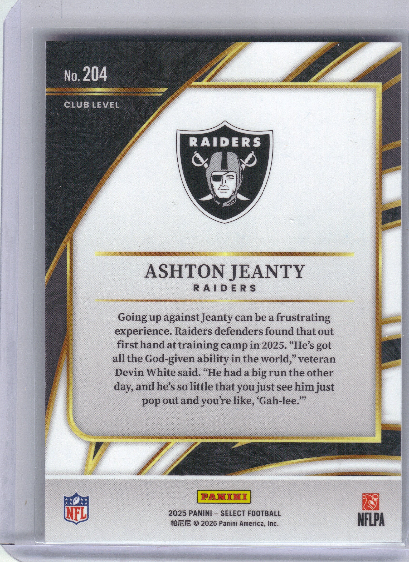 2025 Panini Select #204 Ashton Jeanty Las Vegas Raiders