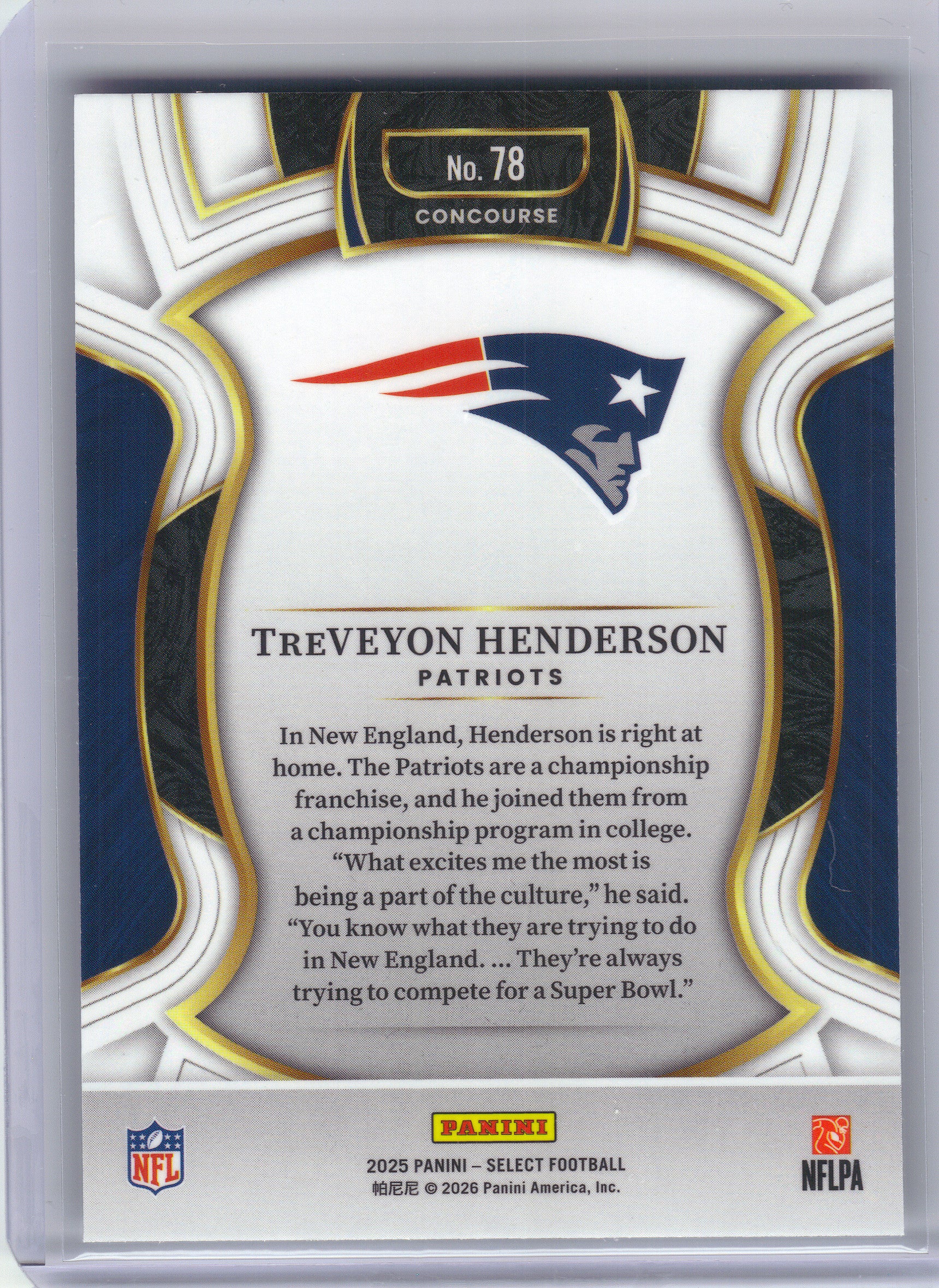 2025 Panini Select #78 TreVeyon Henderson New England Patriots Rookie