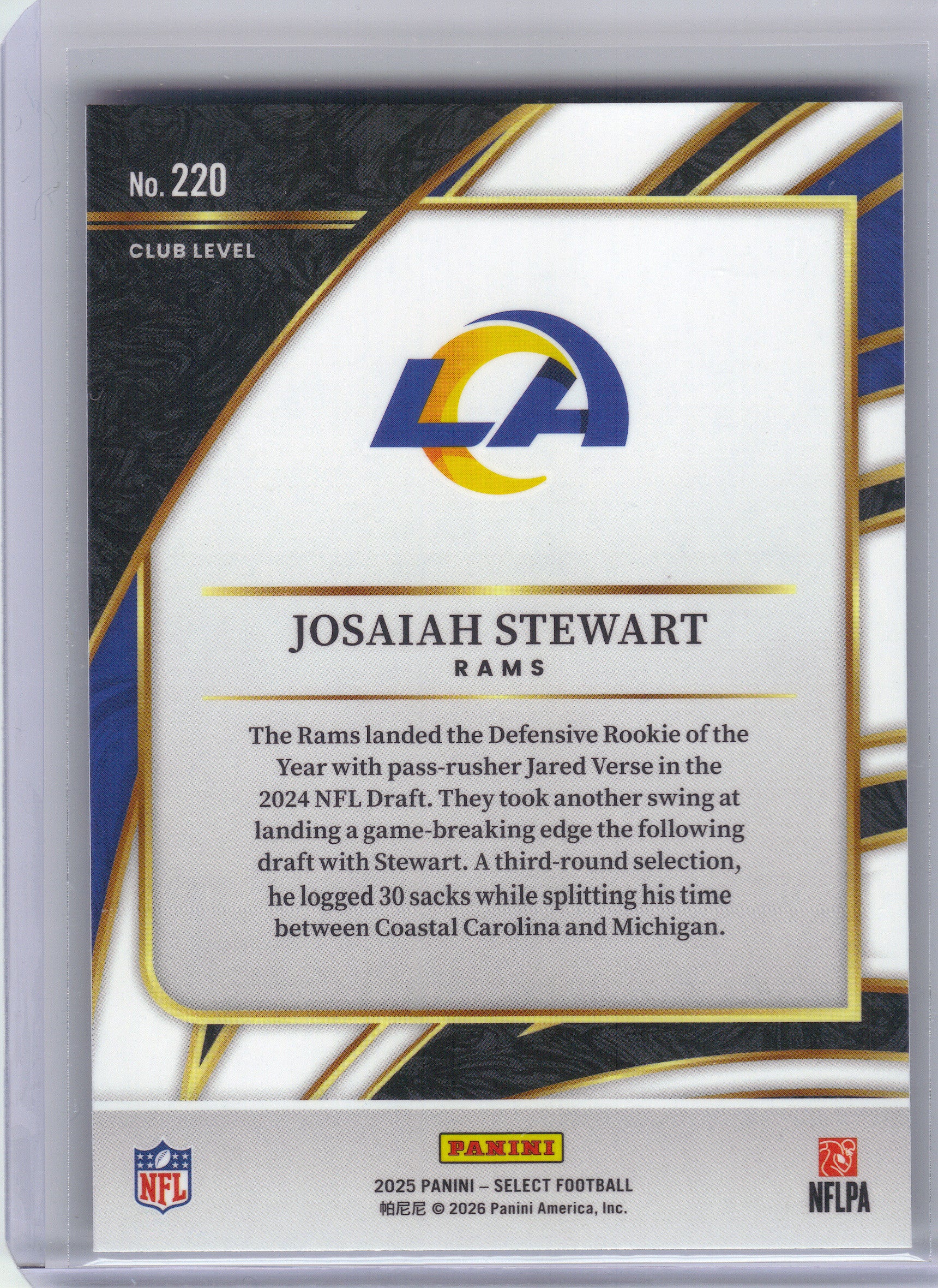 2025 Panini Select #220 Josaiah Stewart Los Angeles Rams Rookie