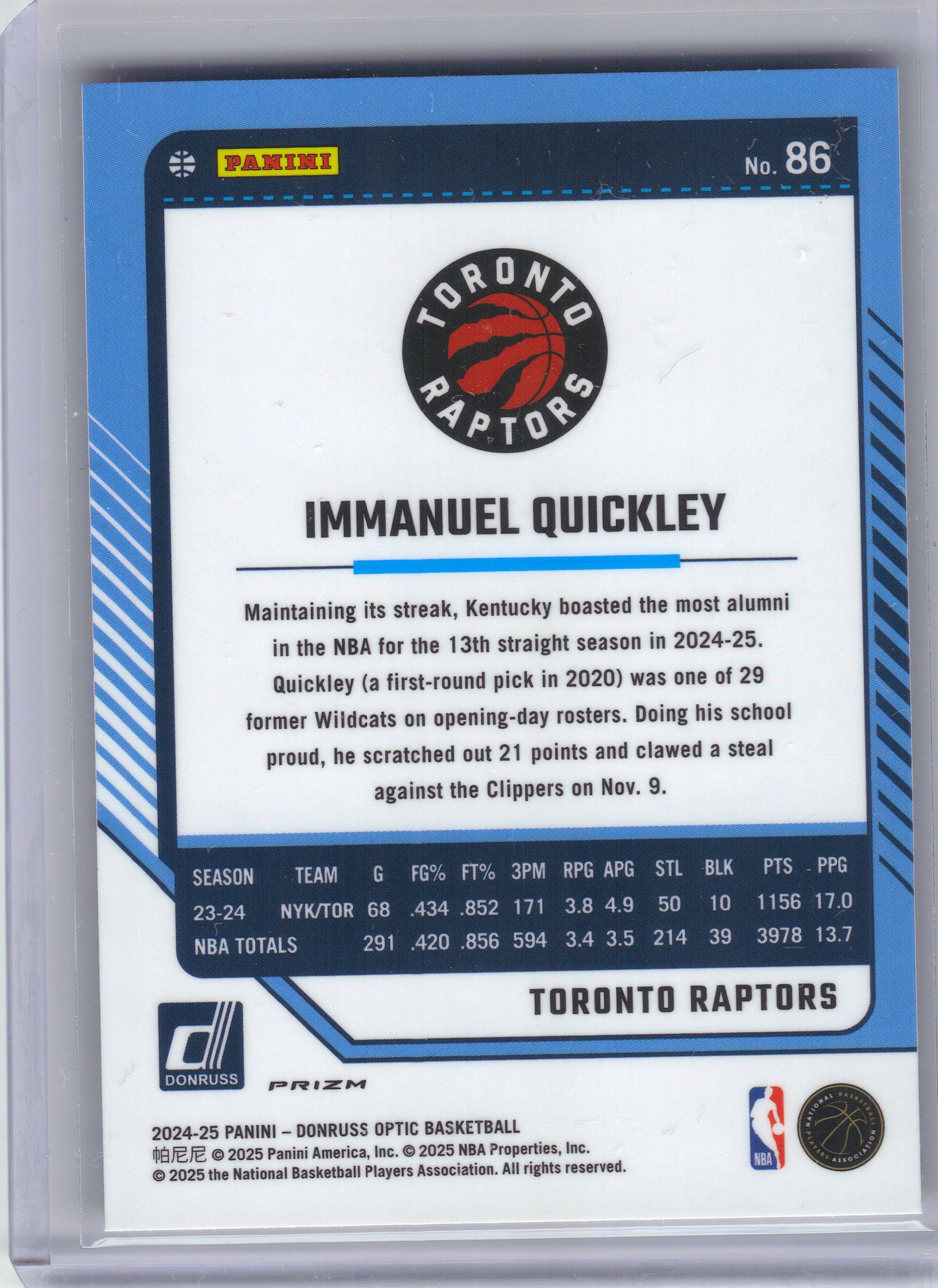 2024-25 Donruss Optic #86 Immanuel Quickley Red International Toronto Raptors