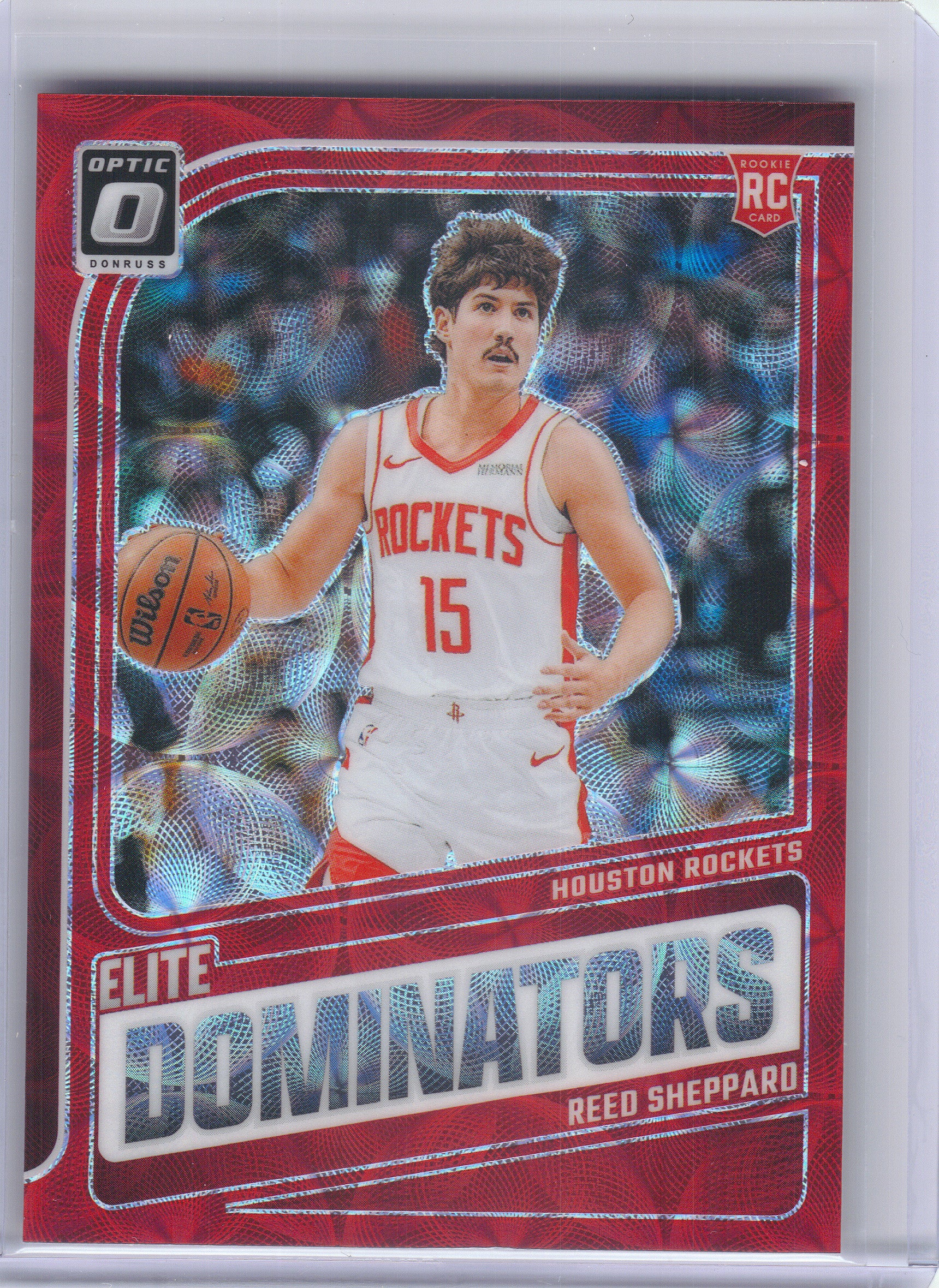 2024-25 Donruss Optic #5 Reed Sheppard Elite Dominators Red International Houston Rockets