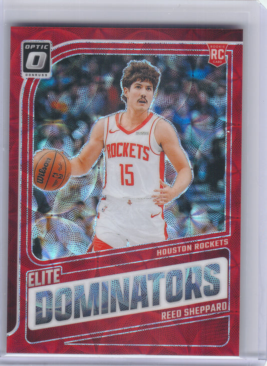 2024-25 Donruss Optic #5 Reed Sheppard Elite Dominators Red International Houston Rockets
