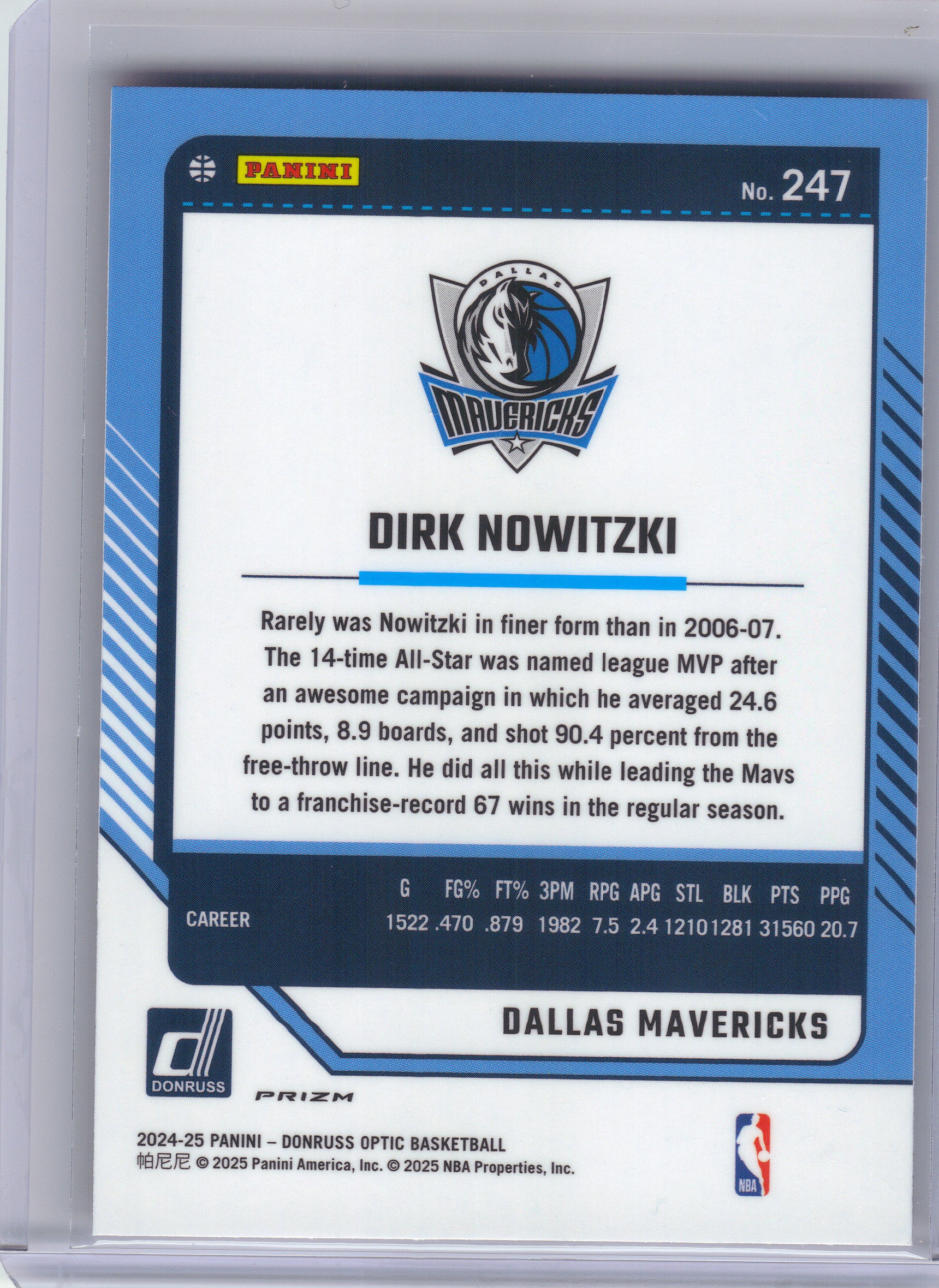 2024-25 Donruss Optic #247 Dirk Nowitzki Red International Dallas Mavericks