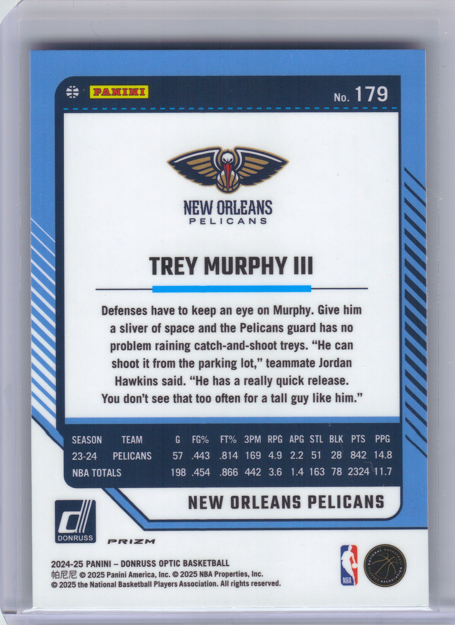 2024-25 Donruss Optic #179 Trey Murphy III Holo New Orleans Pelicans