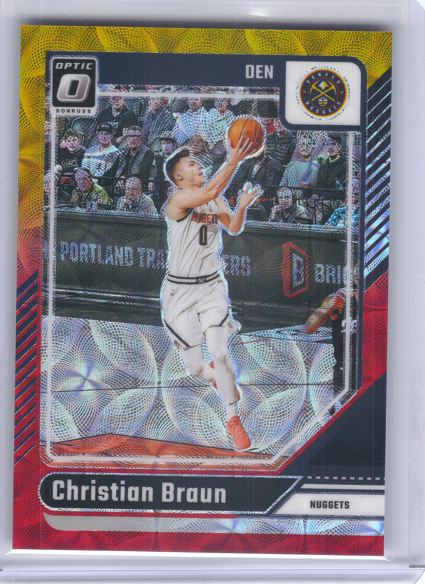 2024-25 Donruss Optic #101 Christian Braun Red and Gold International #/99 Denver Nuggets SN