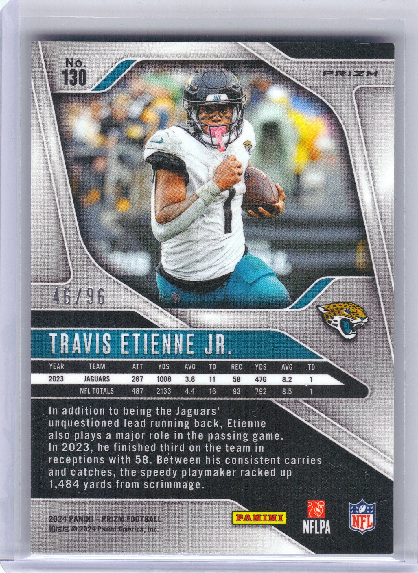 2024 Panini Prizm #130 Travis Etienne Jr. Blue Sparkle #/96 Jacksonville Jaguars SN