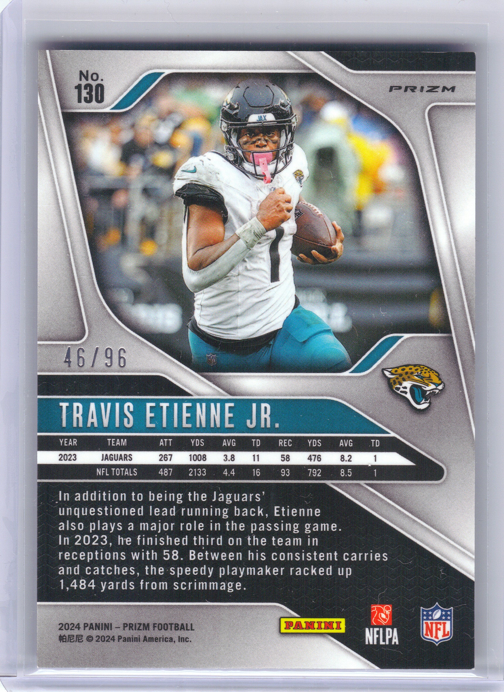 2024 Panini Prizm #130 Travis Etienne Jr. Blue Sparkle #/96 Jacksonville Jaguars SN
