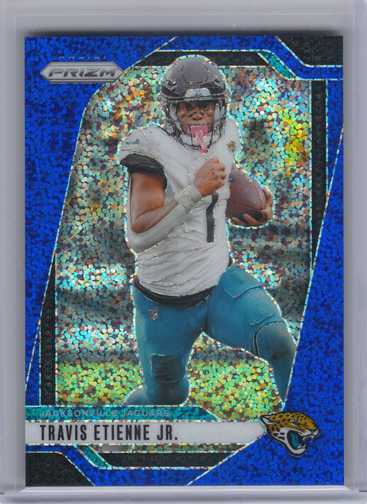 2024 Panini Prizm #130 Travis Etienne Jr. Blue Sparkle #/96 Jacksonville Jaguars SN