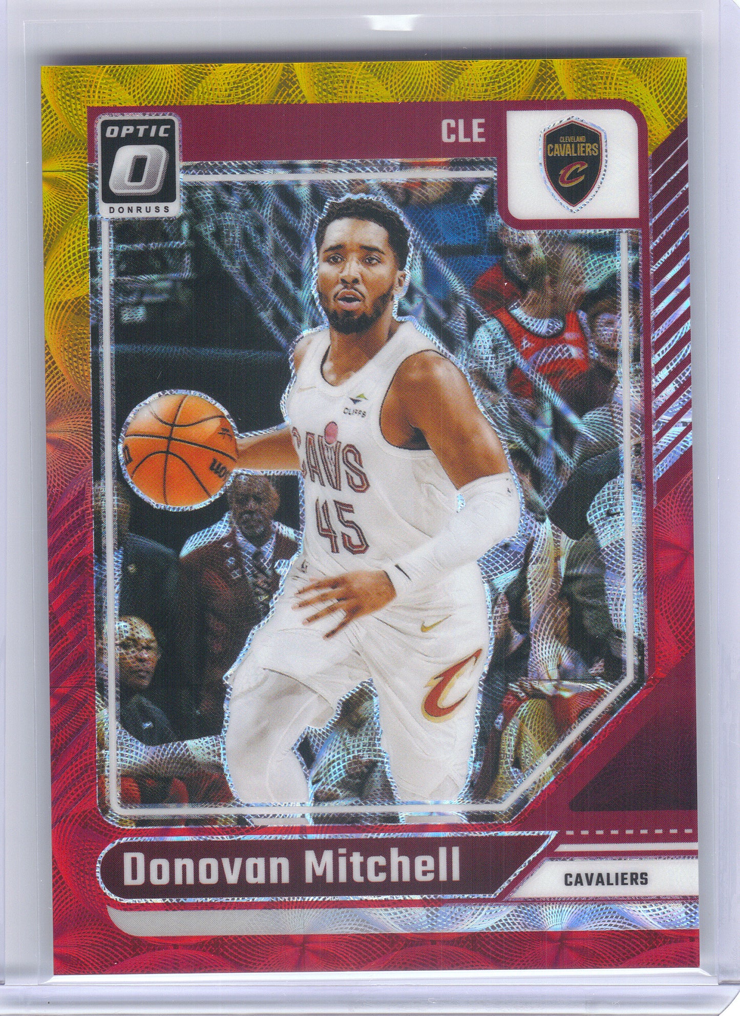 2024-25 Donruss Optic #91 Donovan Mitchell Red and Gold International #/99 Cleveland Cavaliers SN