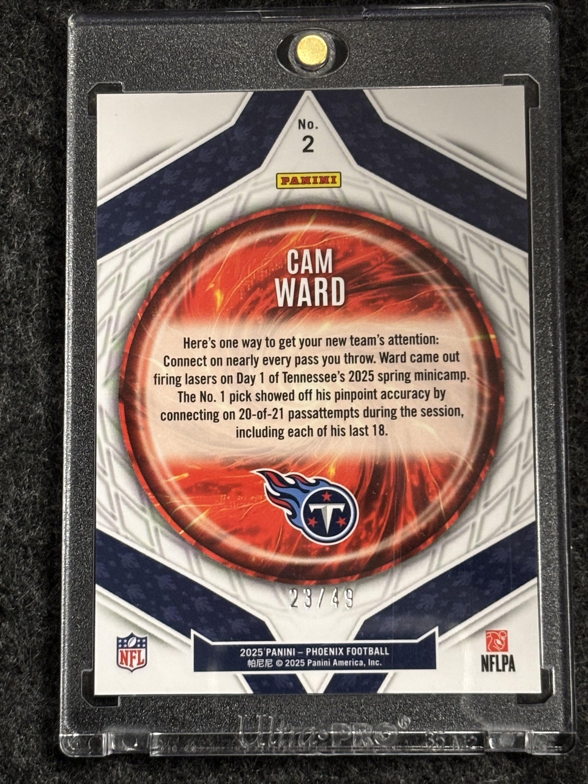 2025 Panini Phoenix #2 Cam Ward Paragon Yellow Mojo Prizm #/49 Tennessee Titans SN
