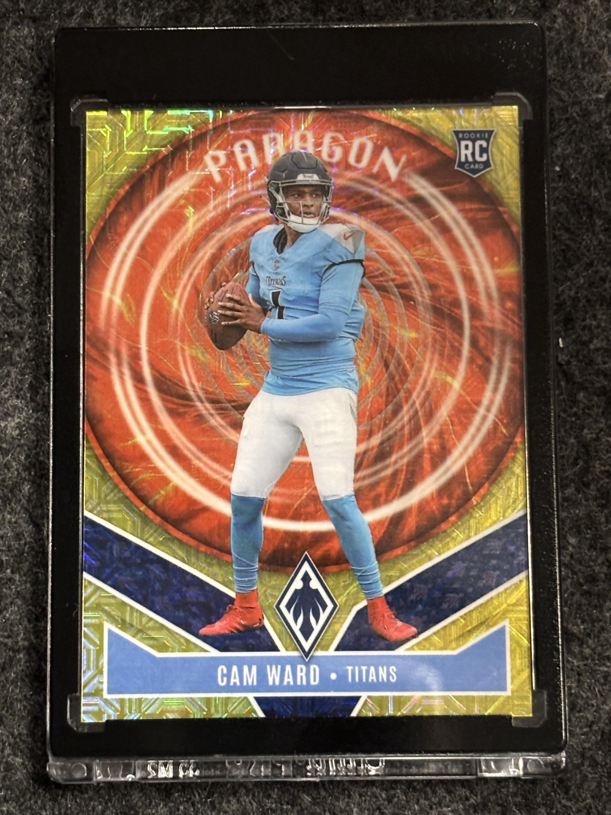 2025 Panini Phoenix #2 Cam Ward Paragon Yellow Mojo Prizm #/49 Tennessee Titans SN