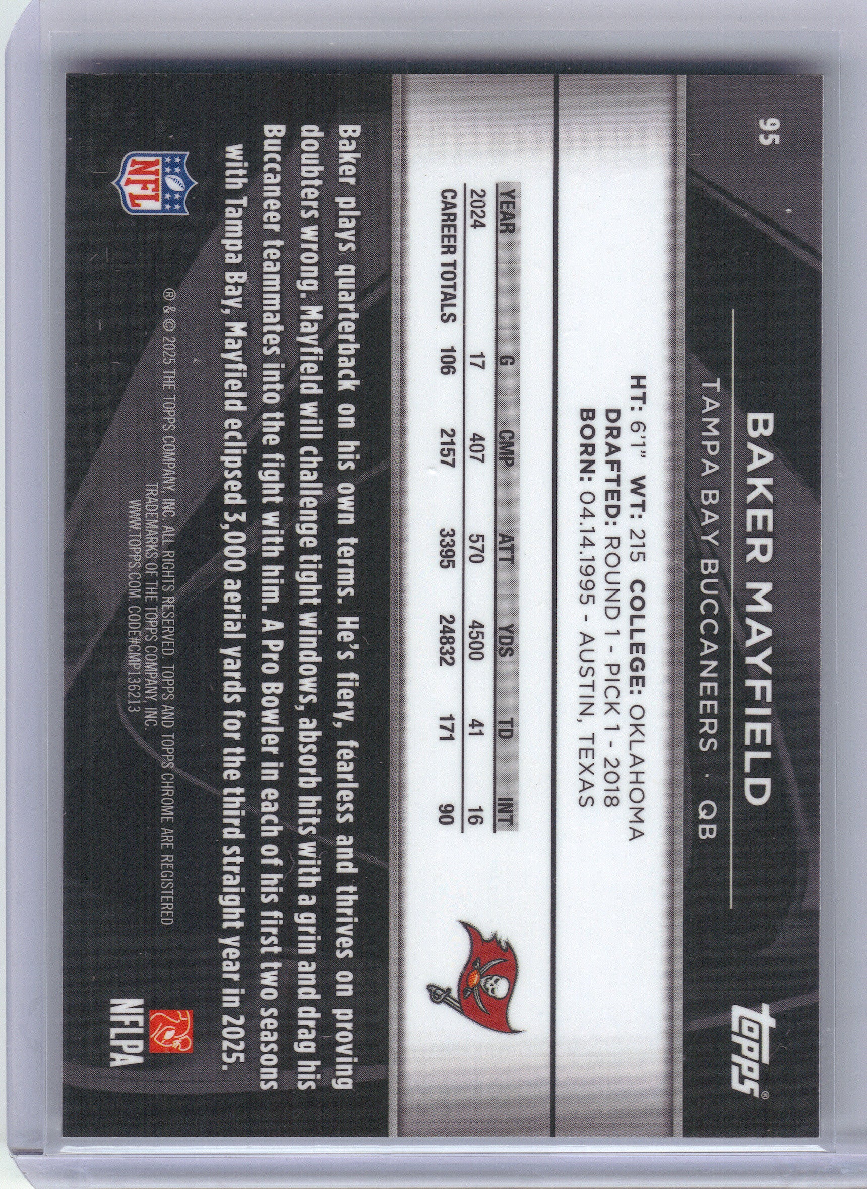 2025 Topps Chrome Black #95 Baker Mayfield Green Refractor /99 Tampa Bay Buccaneers