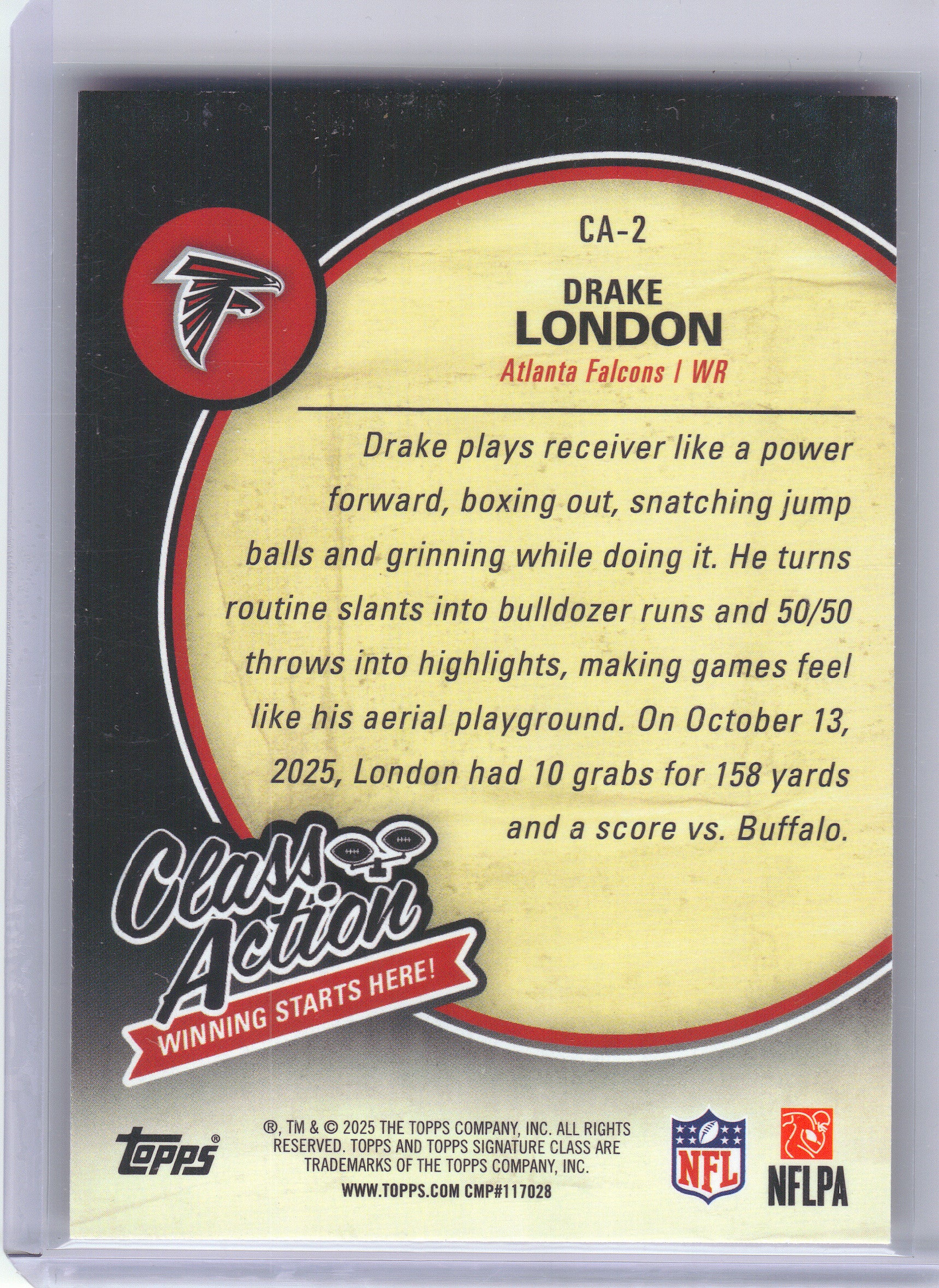 2025 Topps Signature Class #CA-2 Drake London Class Action Teal #/225 Atlanta Falcons SN