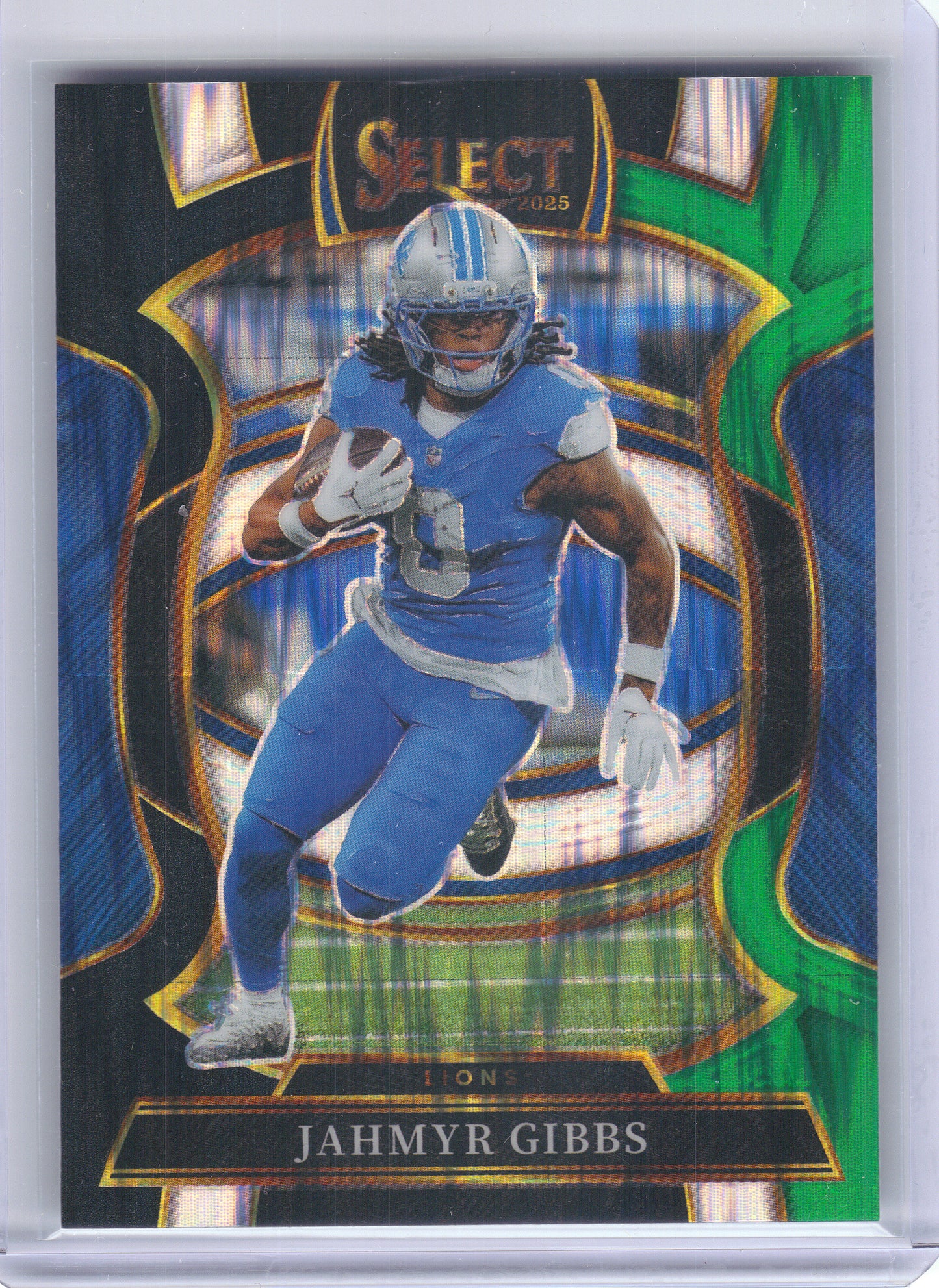 2025 Panini Select #71 Jahmyr Gibbs Black and Green Prizm Shock Detroit Lions