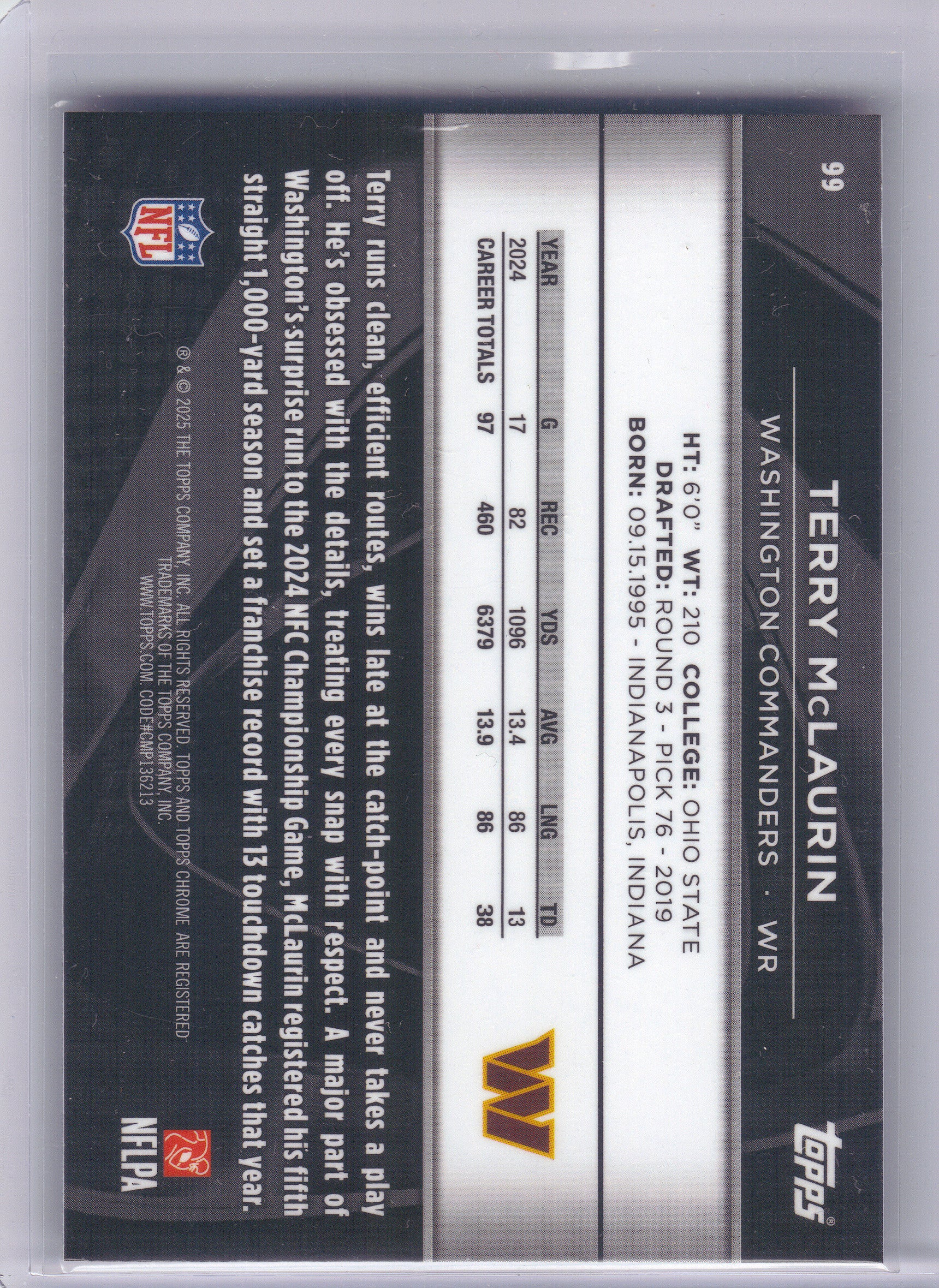 2025 Topps Chrome Black #99 Terry McLaurin Washington Commanders