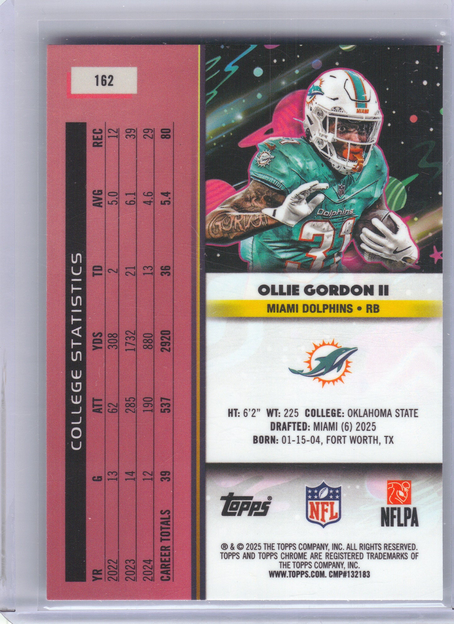 2025 Topps Chrome Cosmic #162 Ollie Gordon II Miami Dolphins Rookie