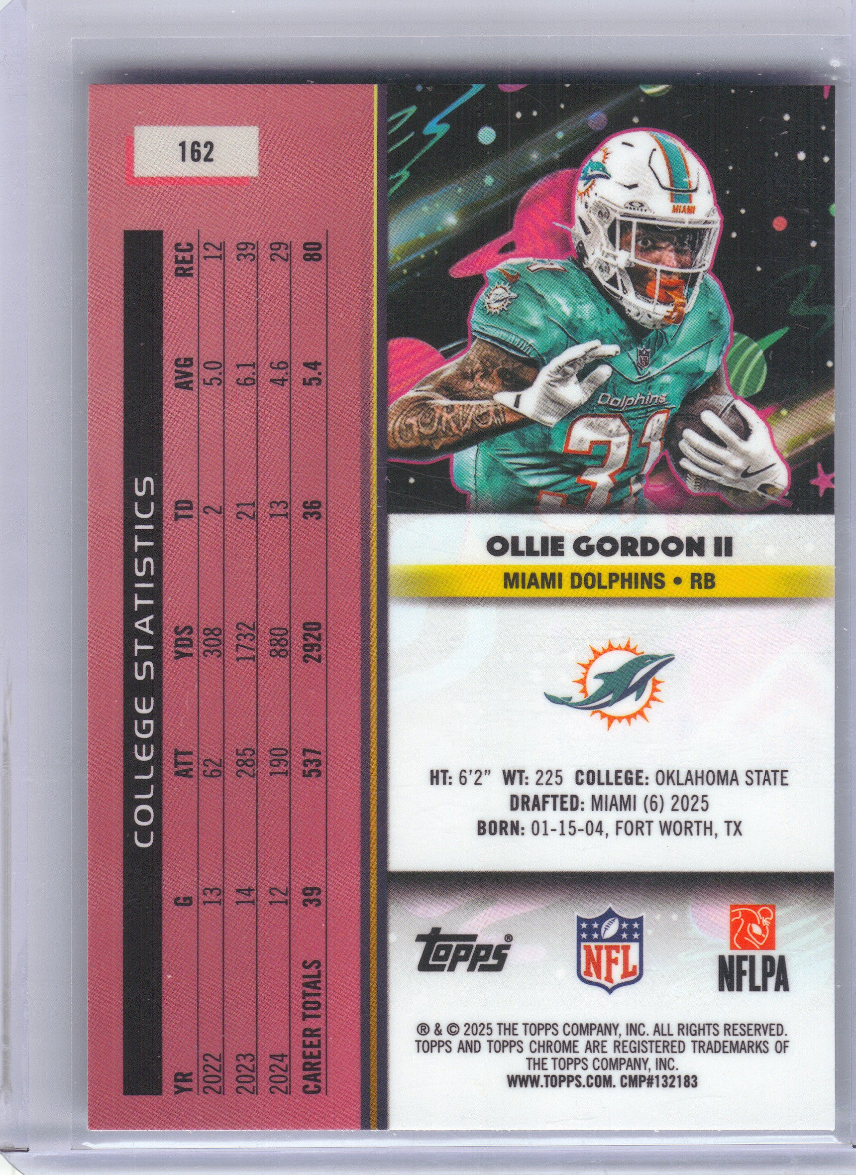 2025 Topps Chrome Cosmic #162 Ollie Gordon II Miami Dolphins Rookie