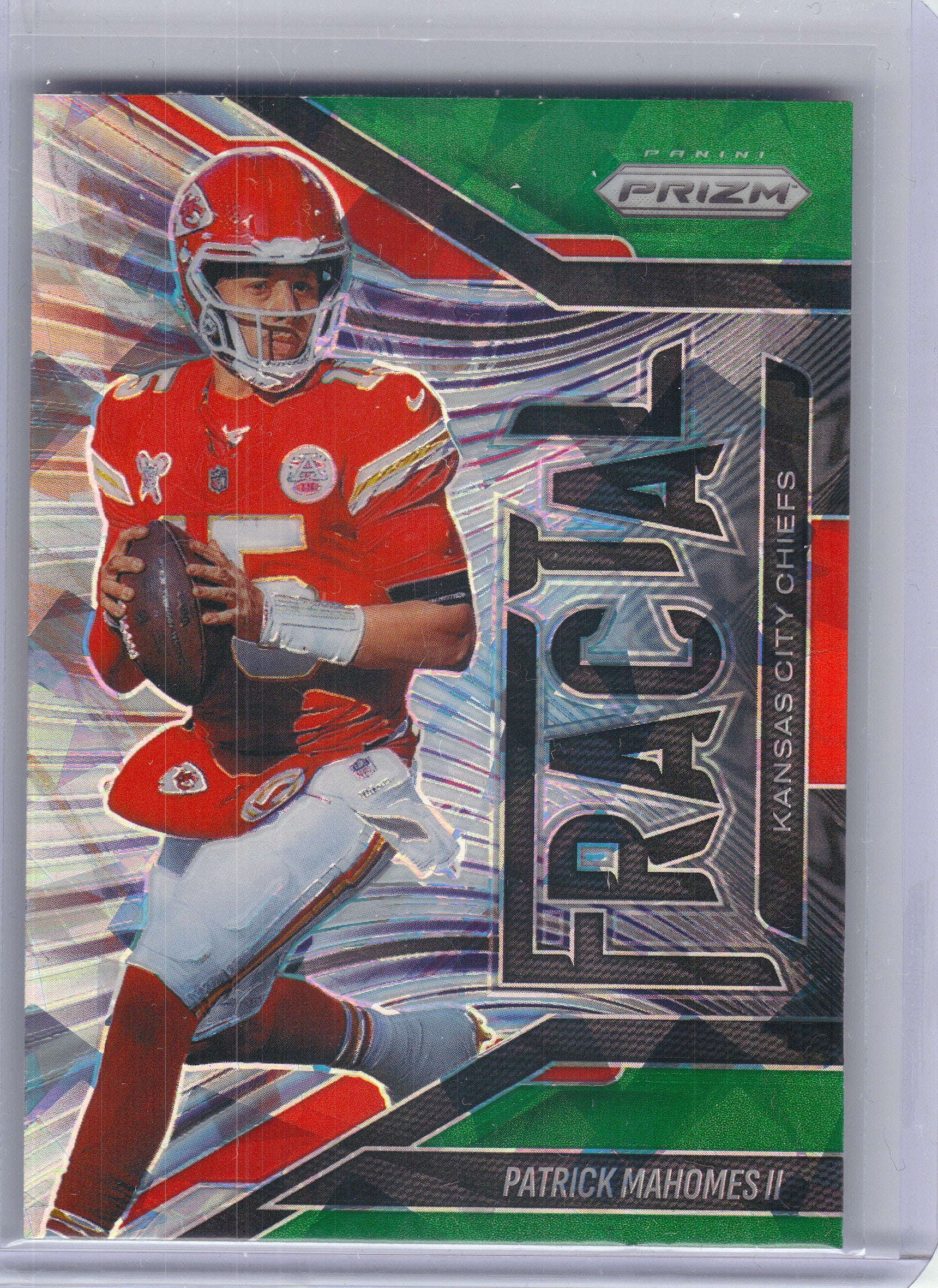 2025 Panini Prizm #5 Patrick Mahomes II Fractal Green Ice Kansas City Chiefs