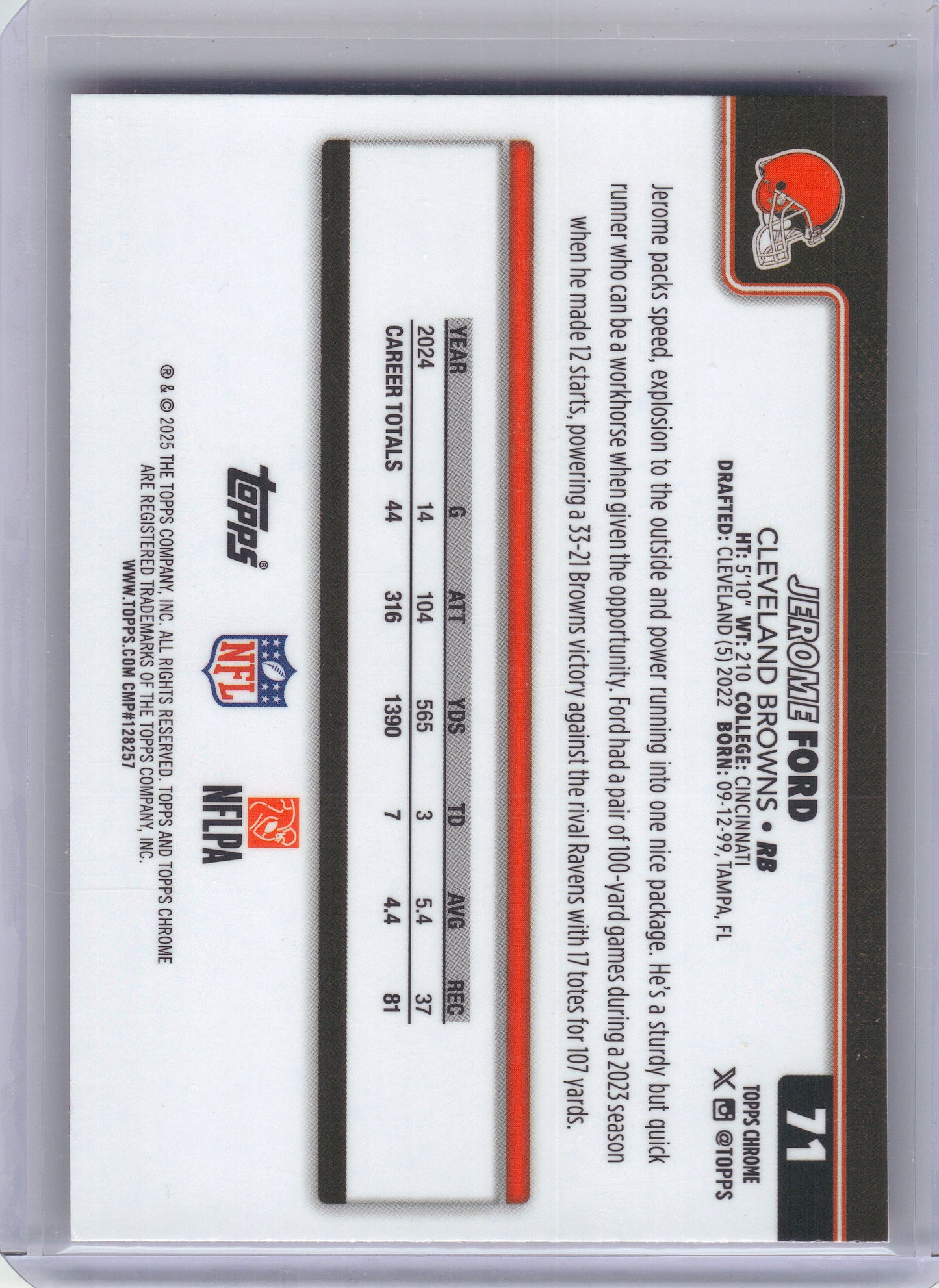 2025 Topps Chrome #71 Jerome Ford Hot Pink X-Fractor Cleveland Browns